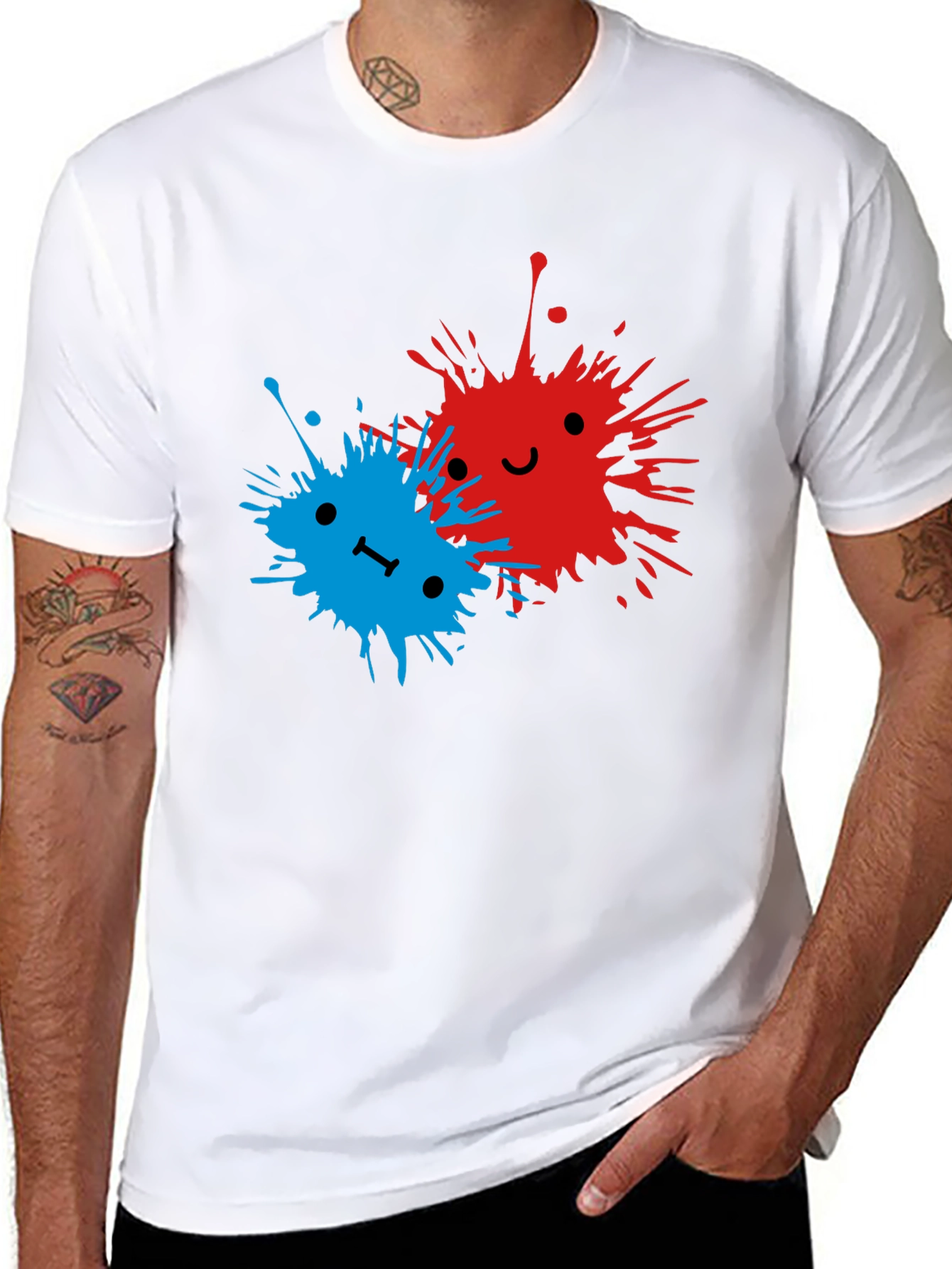 Cute Splatter Face Graphic Tee - Black
