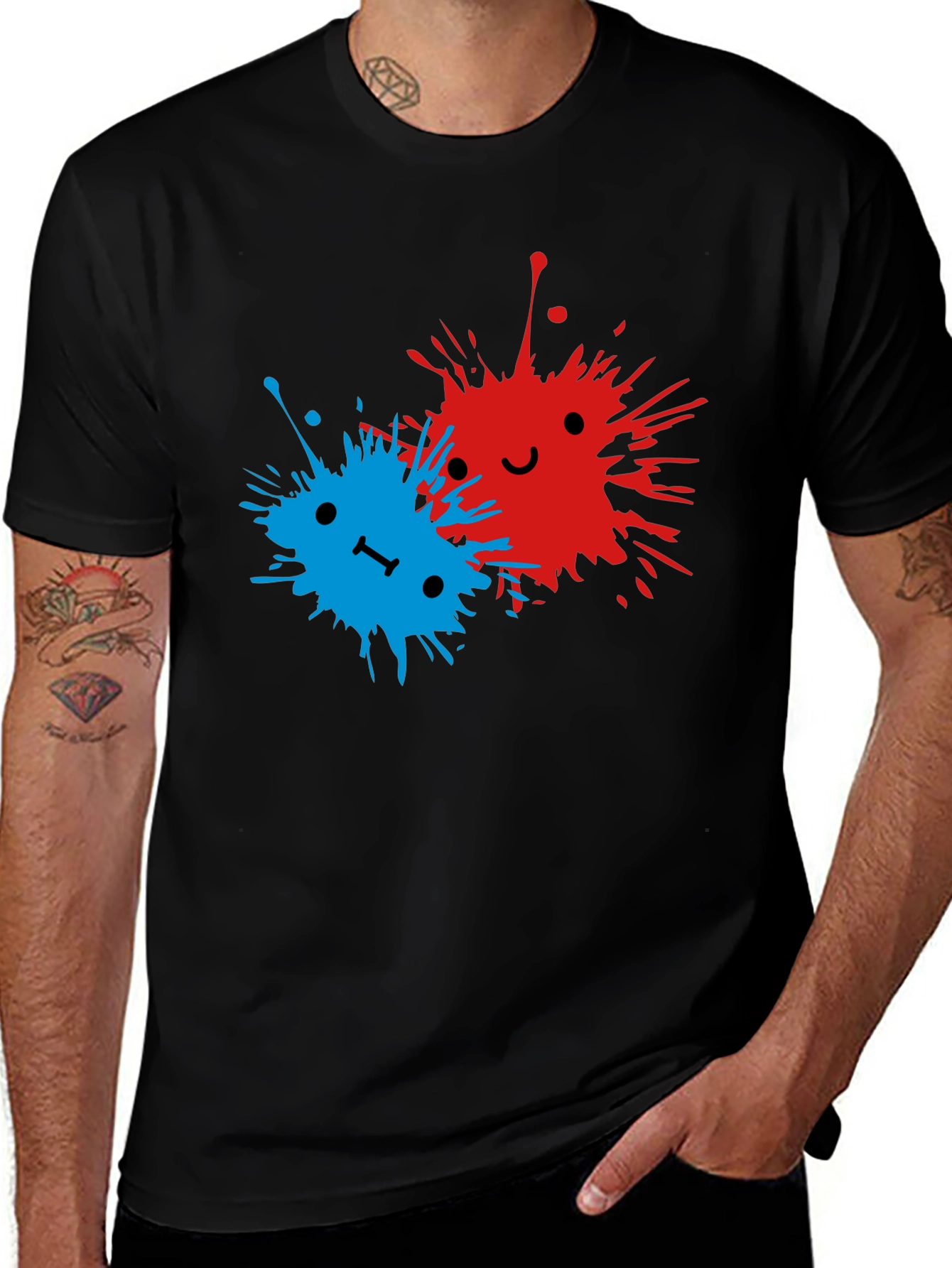 Cute Splatter Face Graphic Tee - Black