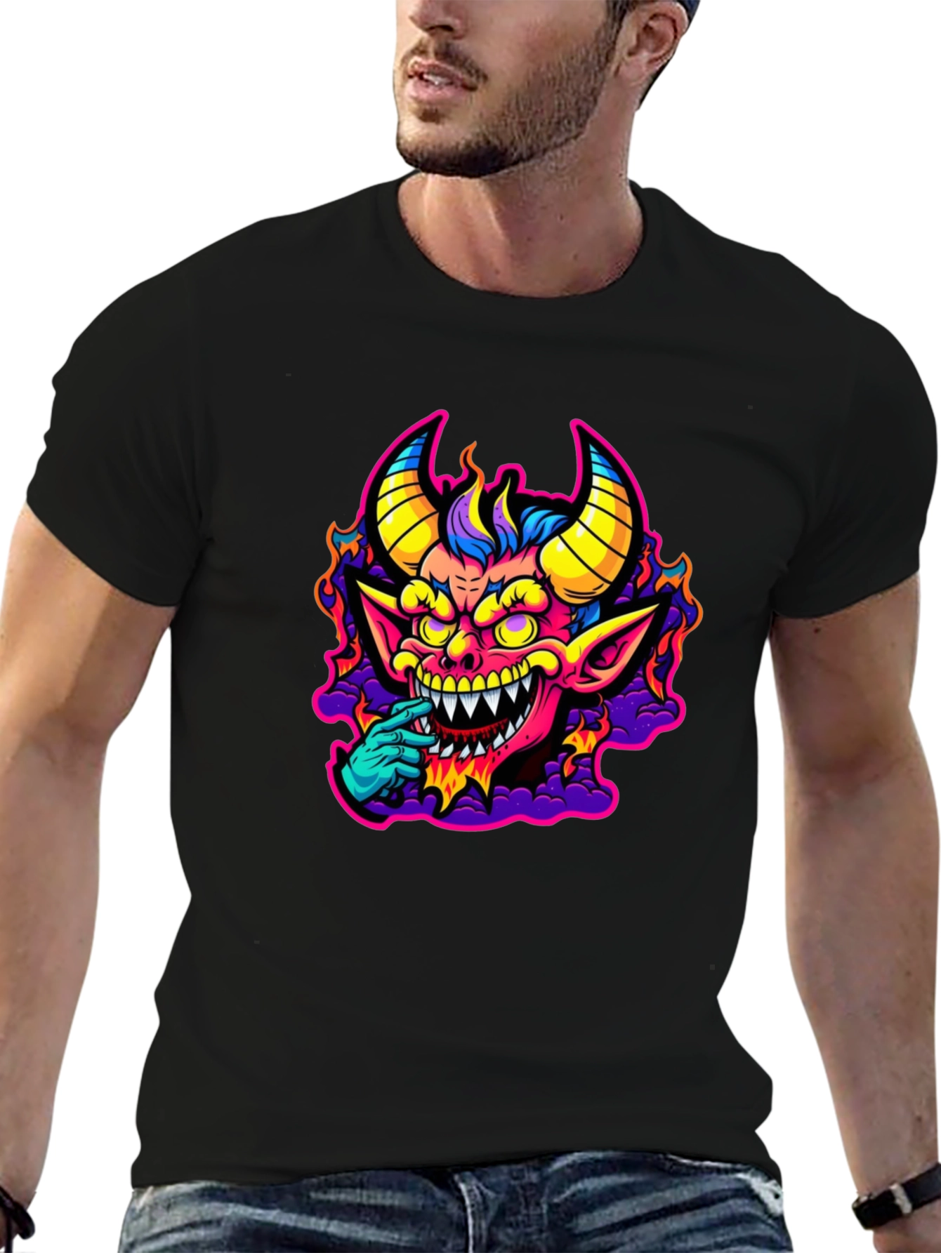 Fiery Devil Graphic Tee - Bold & Unique Design