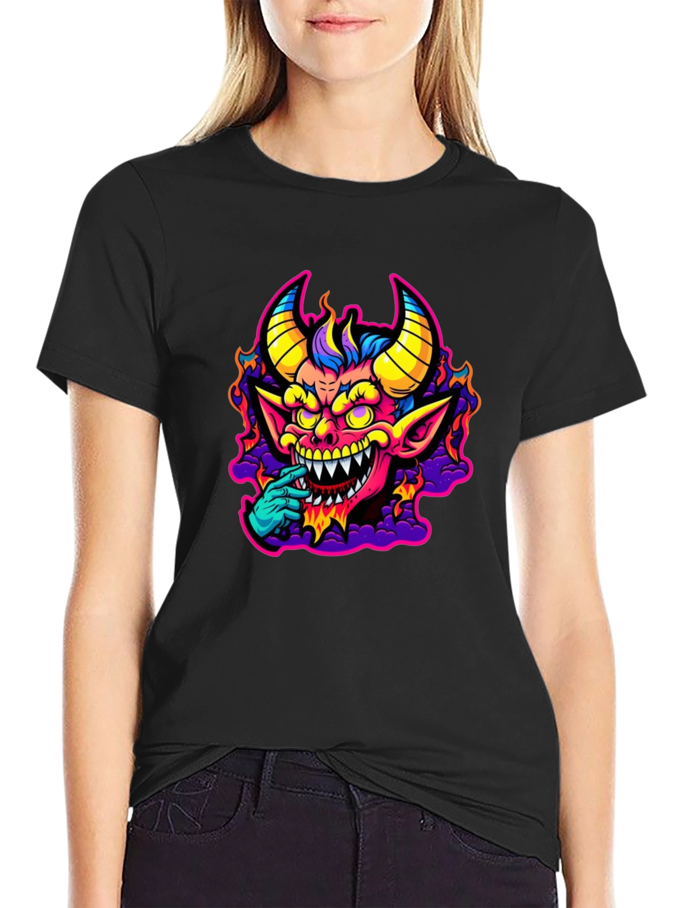 Fiery Devil Graphic Tee - Bold & Unique Design