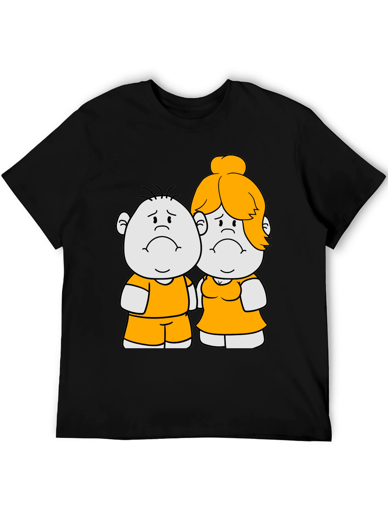 Cartoon Couple Graphic Tee - Black