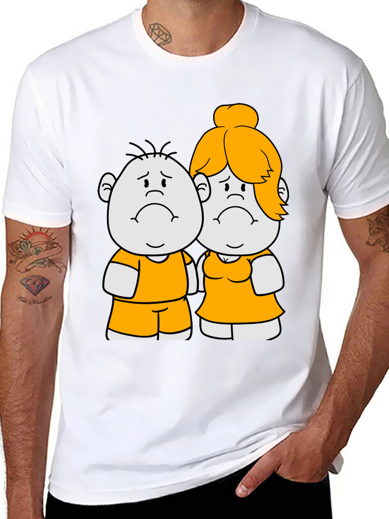 Cartoon Couple Graphic Tee - Black