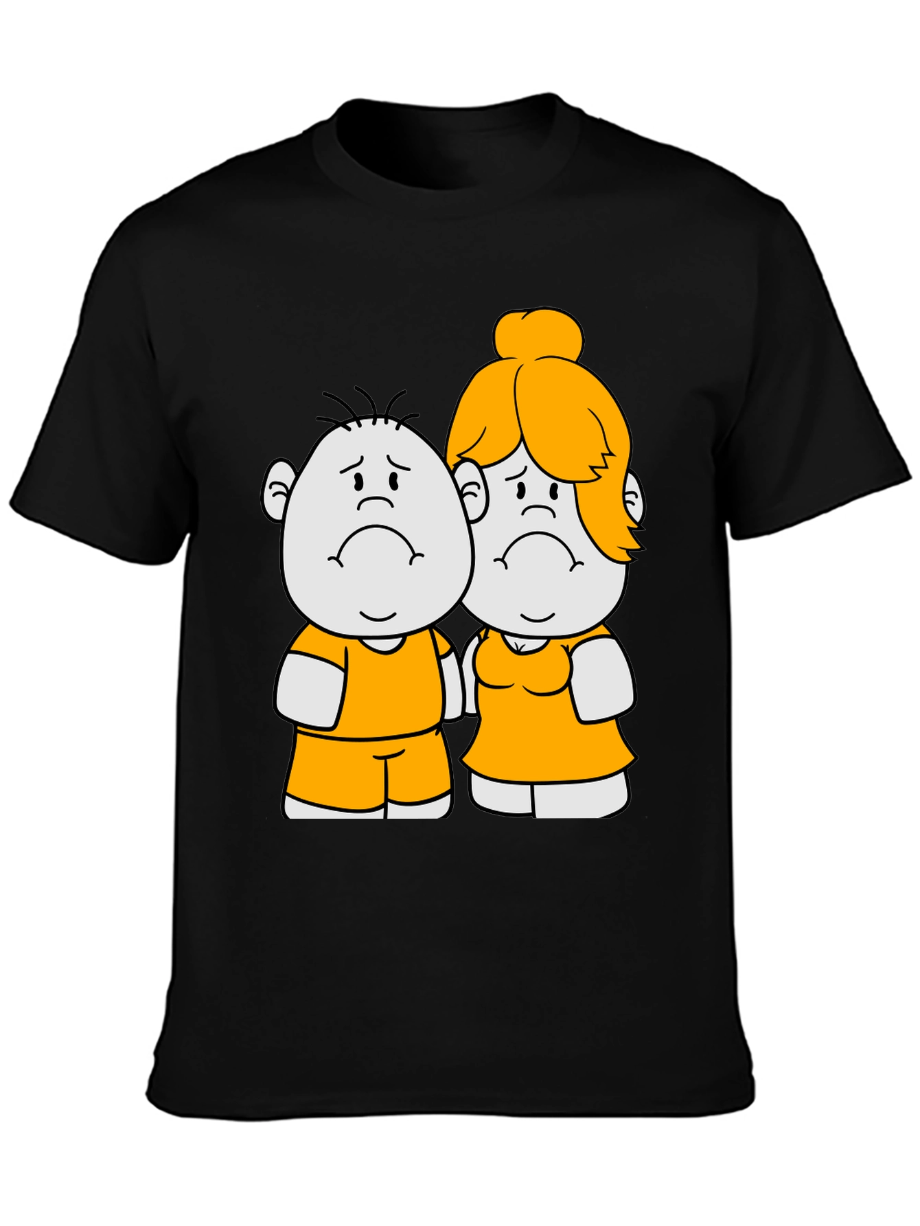 Cartoon Couple Graphic Tee - Black