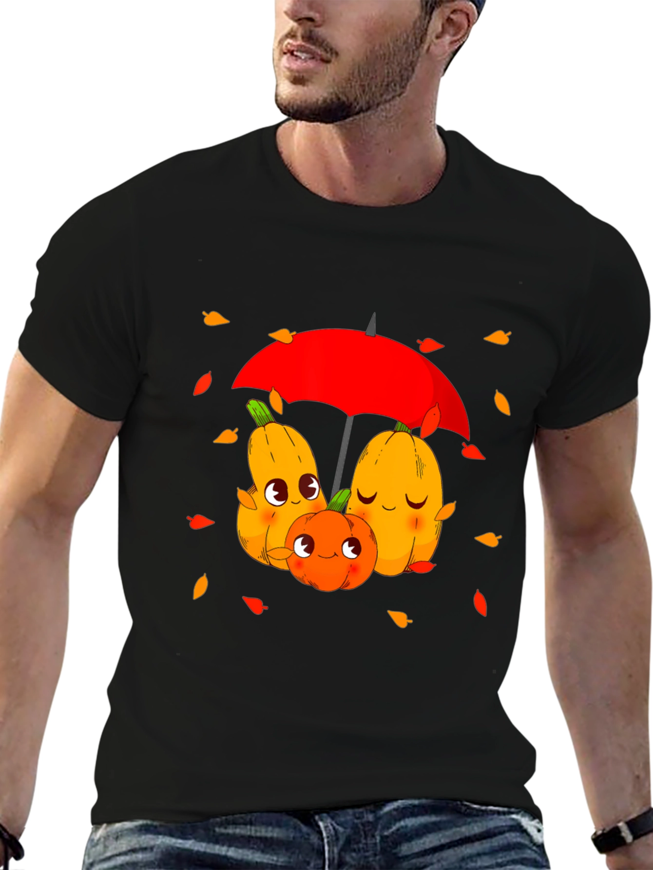 Cute Pumpkin Family Under Umbrella Graphic Tee