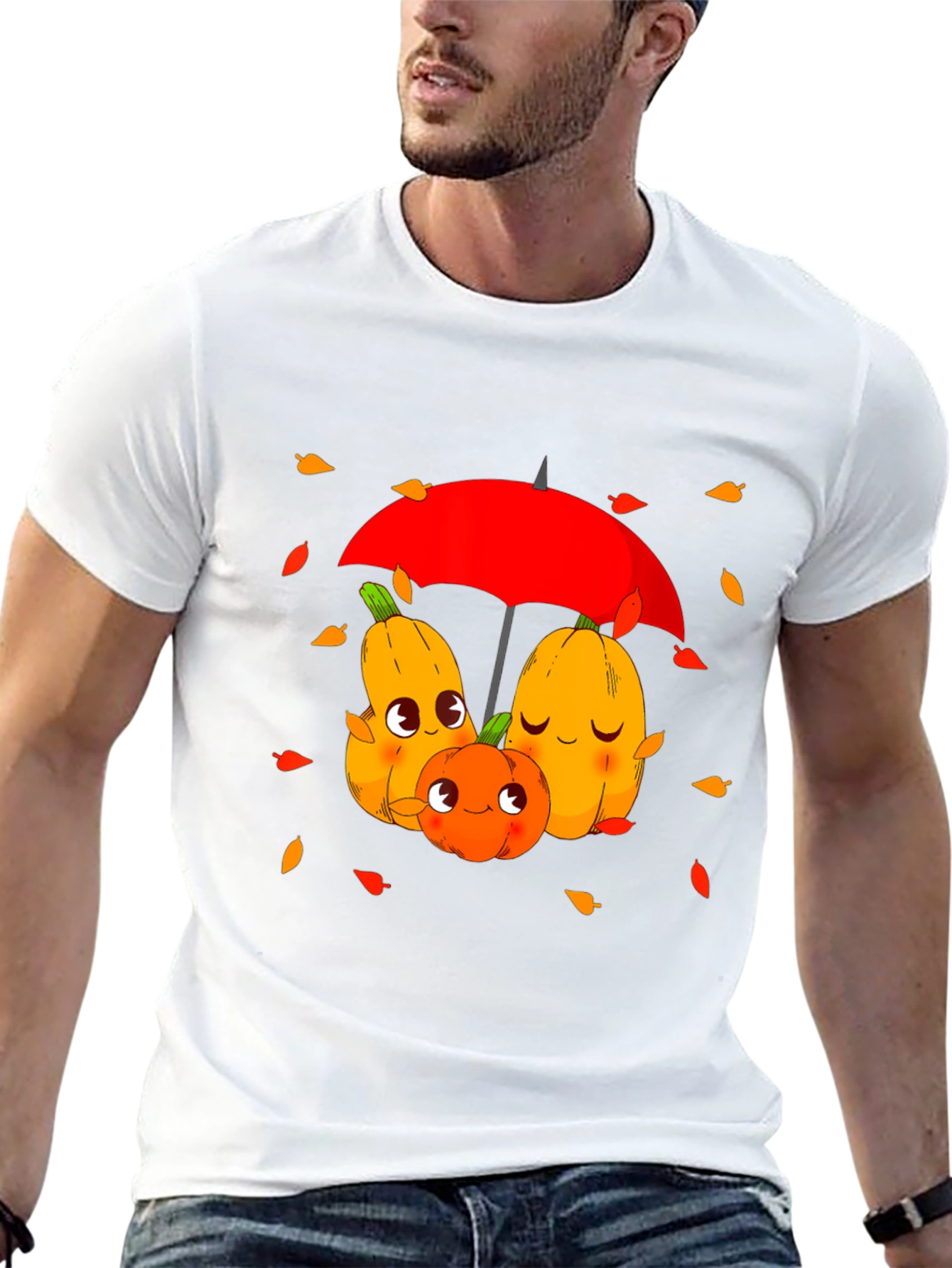 Cute Pumpkin Family Under Umbrella Graphic Tee