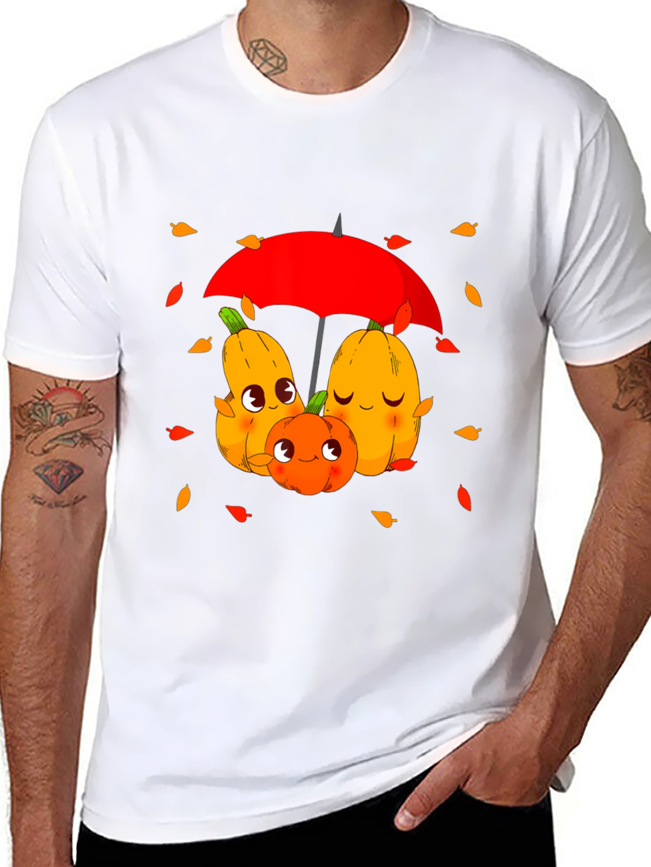 Cute Pumpkin Family Under Umbrella Graphic Tee