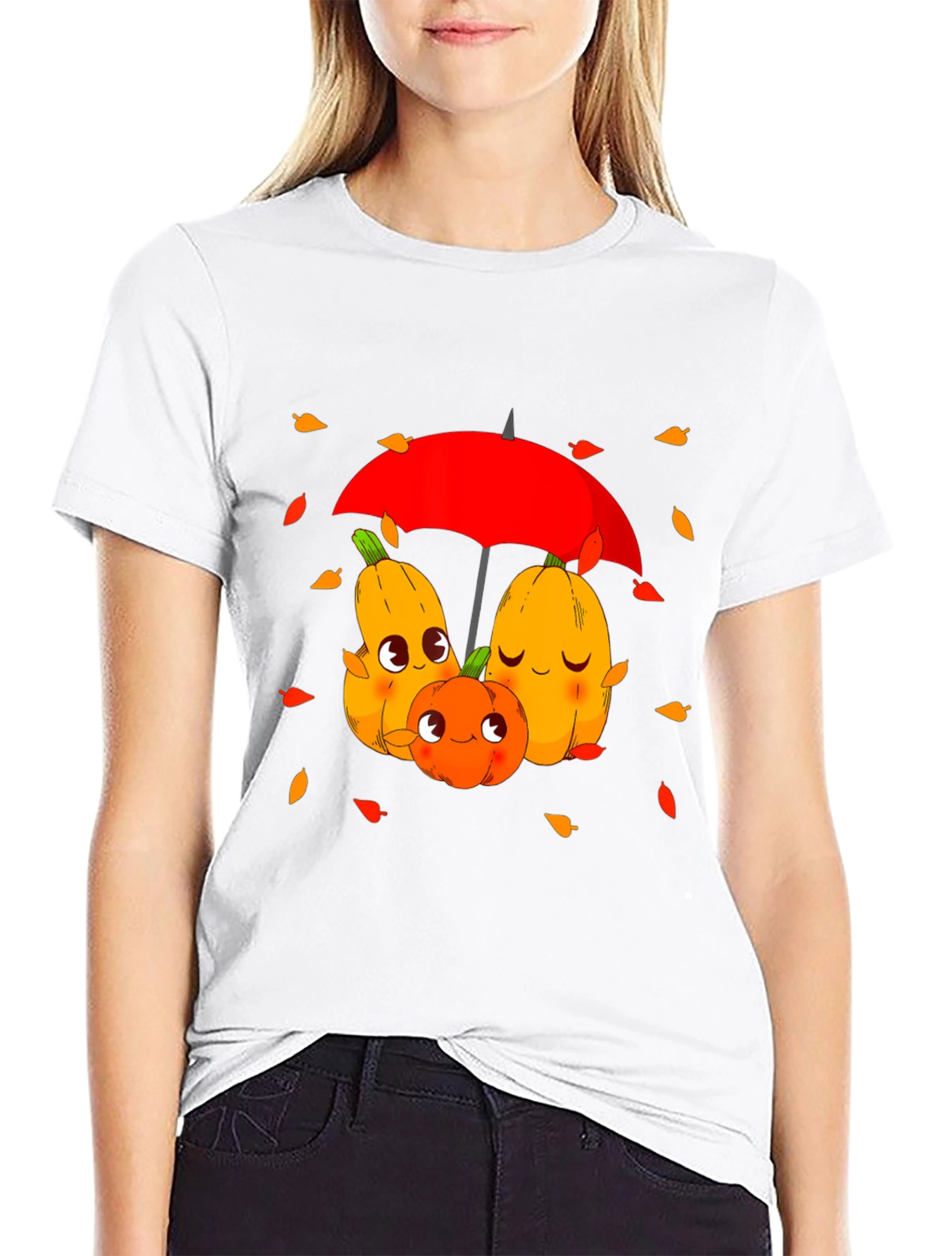Cute Pumpkin Family Under Umbrella Graphic Tee