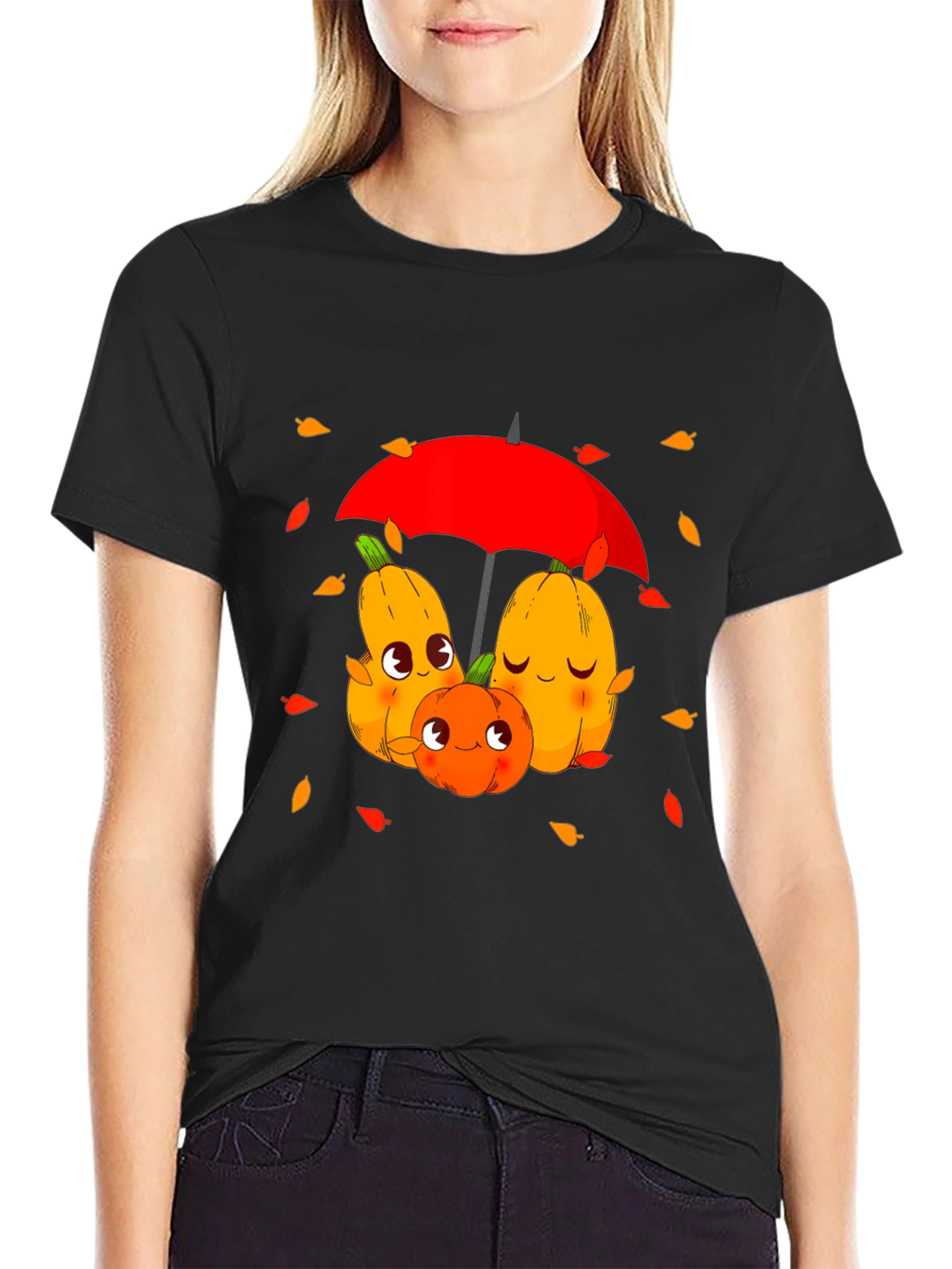 Cute Pumpkin Family Under Umbrella Graphic Tee