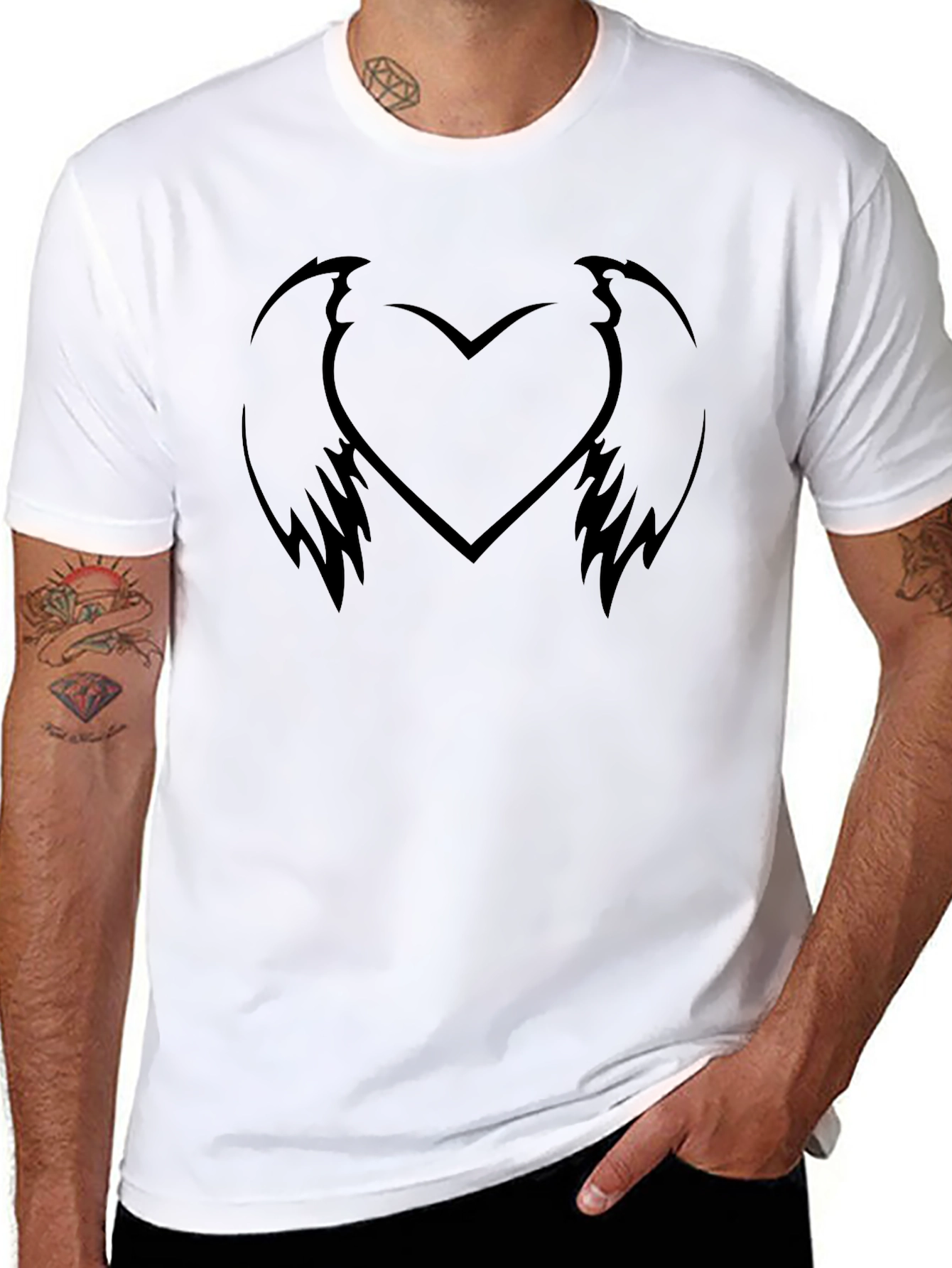 Heart Wings Graphic Tee - Black Cotton T-Shirt