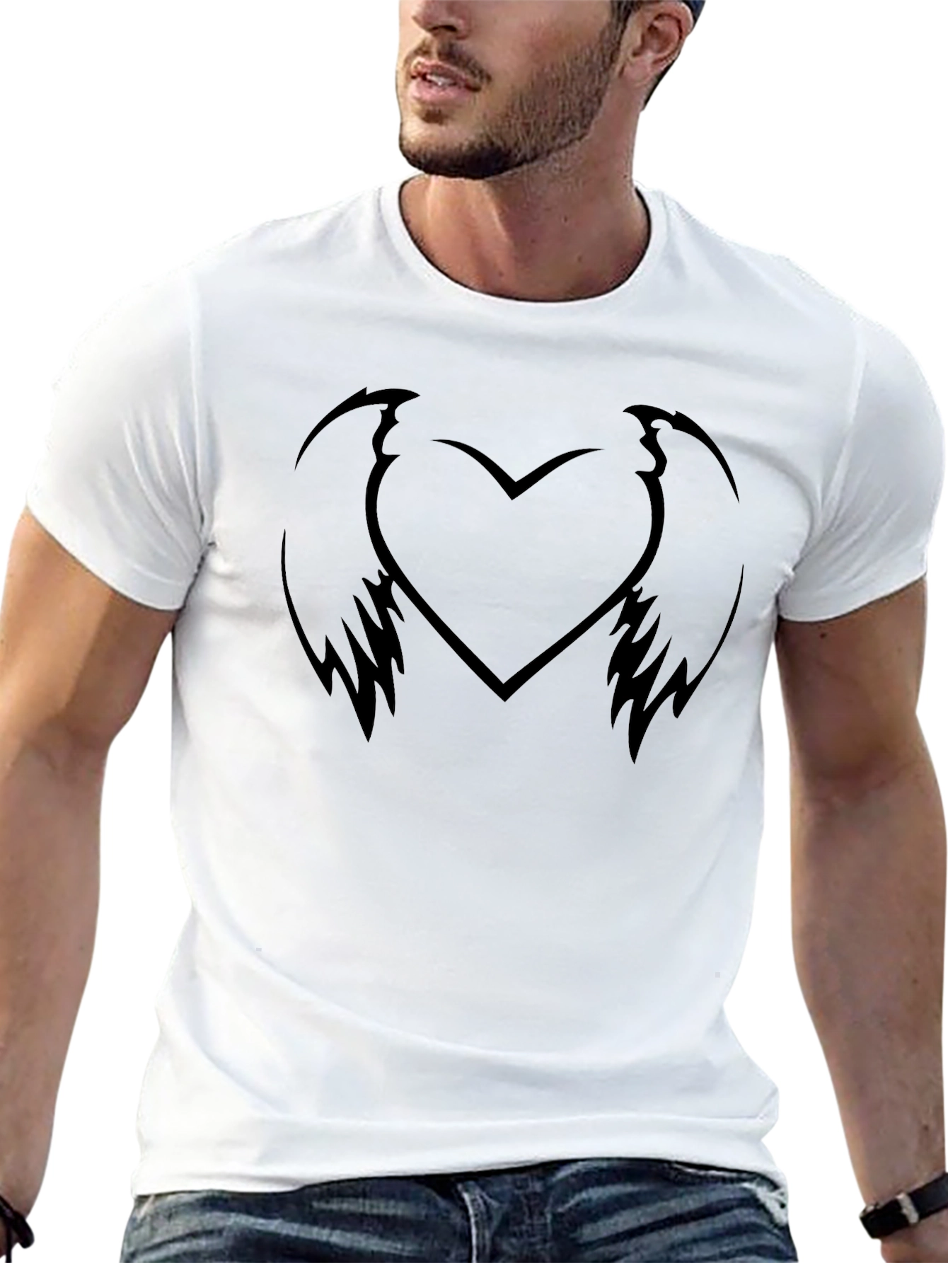 Heart Wings Graphic Tee - Black Cotton T-Shirt