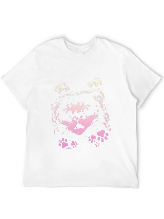 Cute Cat Graphic Print Black T-Shirt