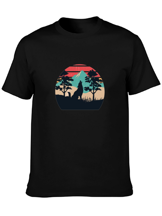 Wolf Silhouette Graphic Tee - Retro Style