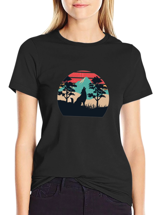 Wolf Silhouette Graphic Tee - Retro Style