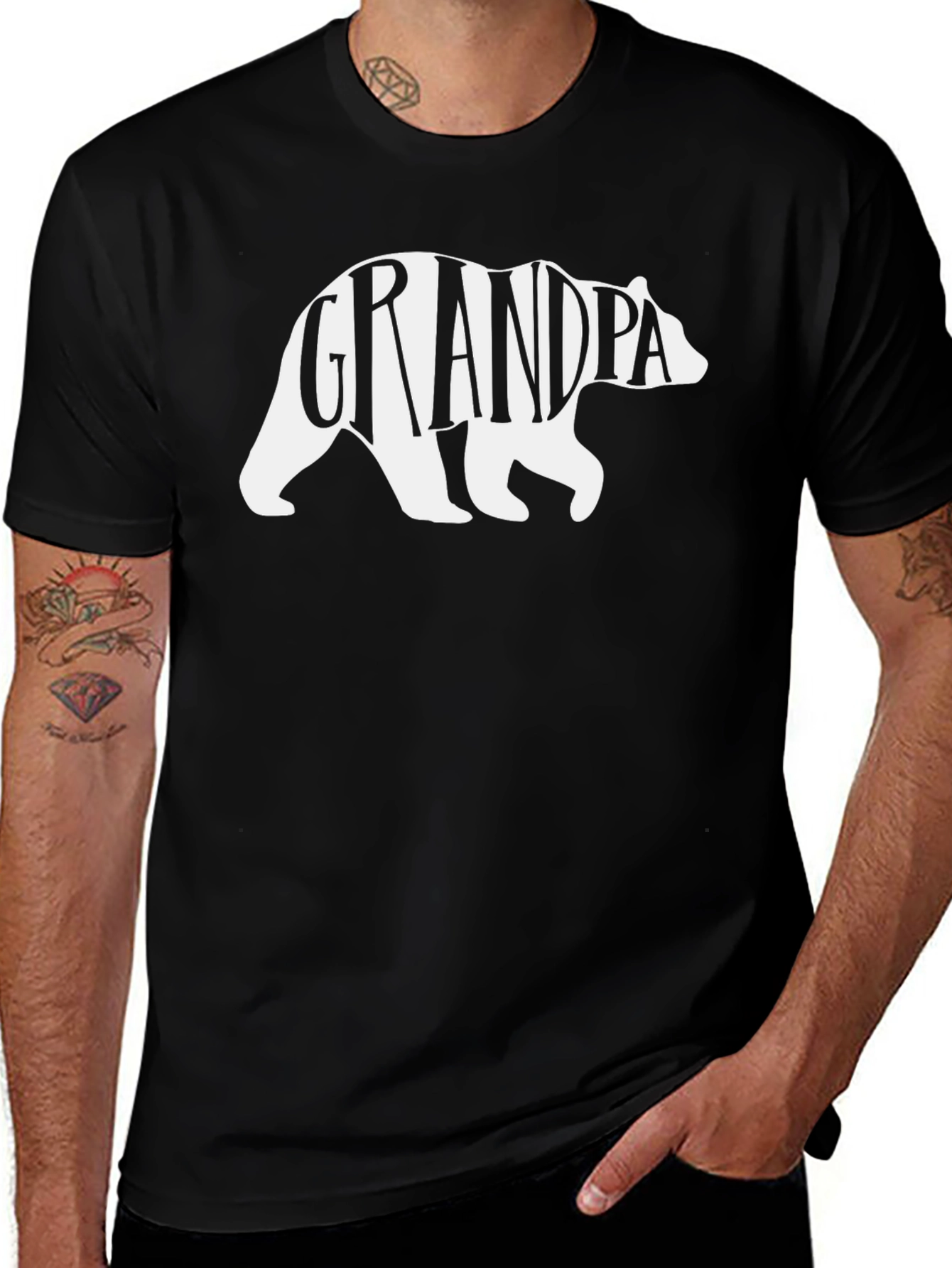 Grandpa Bear Graphic T-Shirt - Black Cotton Tee