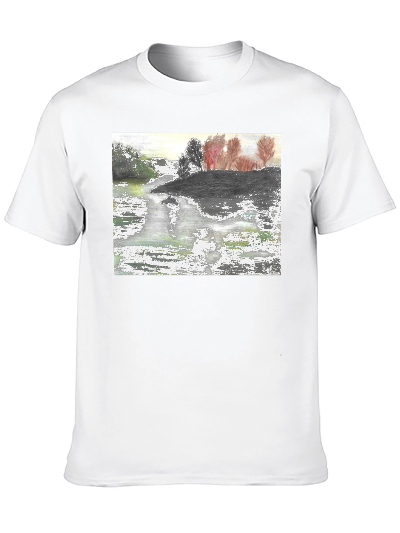 Nature River Painting Black Tee