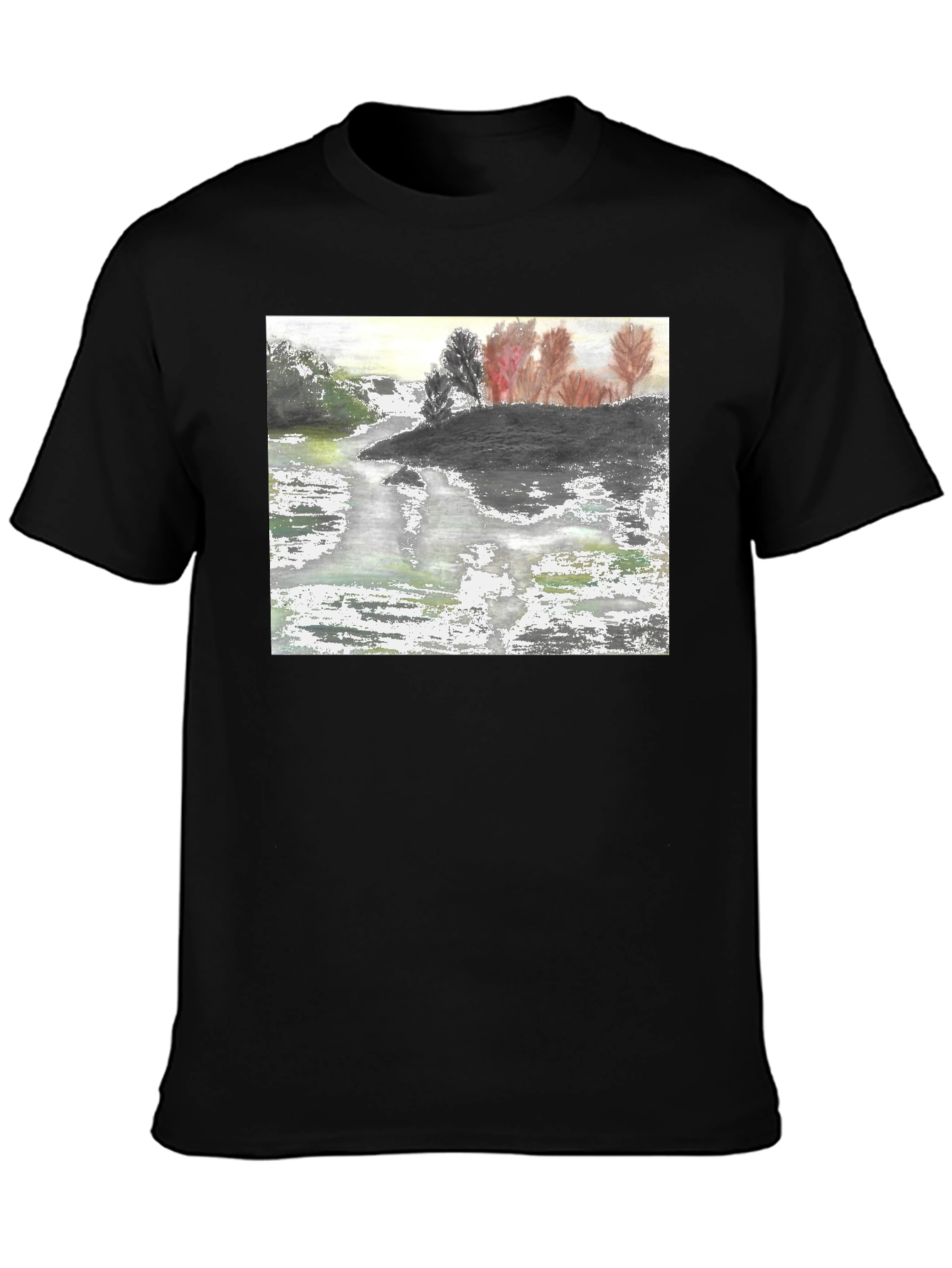 Nature River Painting Black Tee