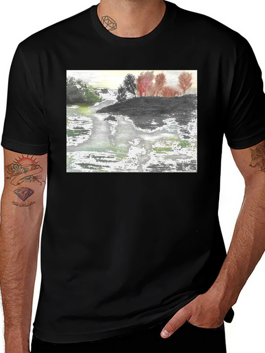 Nature River Painting Black Tee