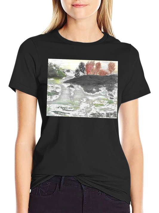 Nature River Painting Black Tee