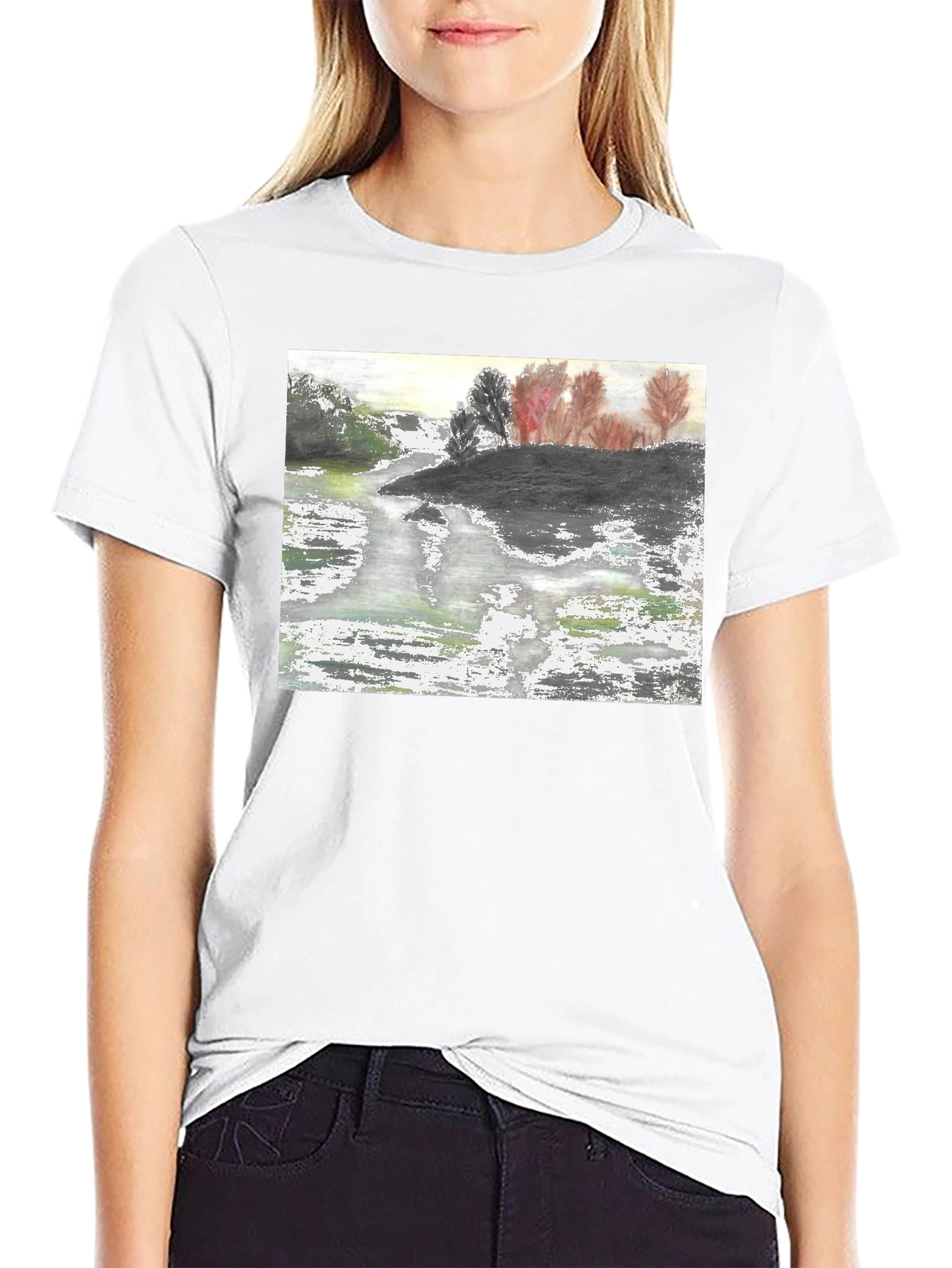 Nature River Painting Black Tee
