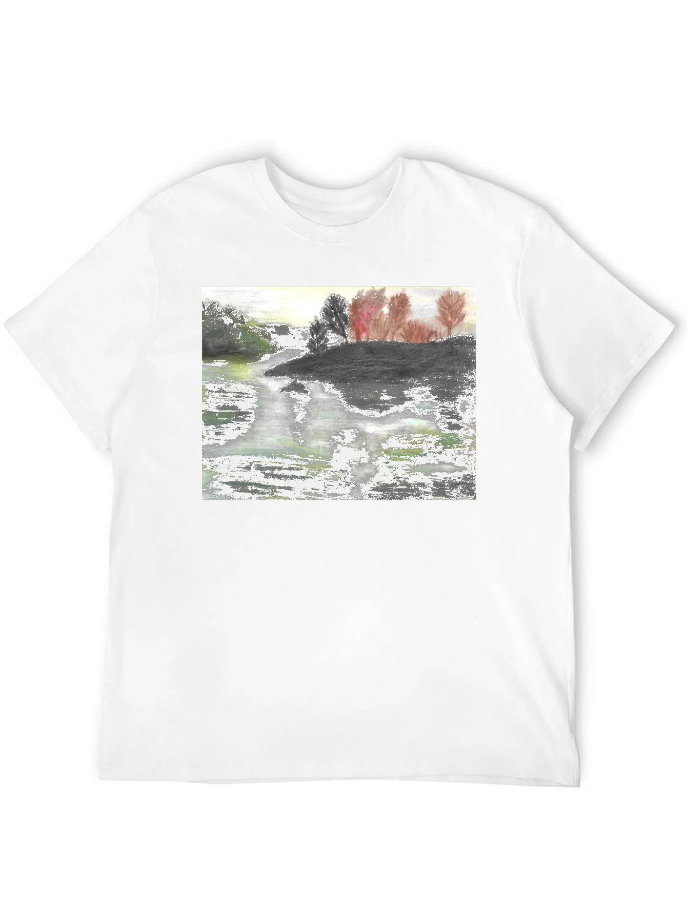 Nature River Painting Black Tee