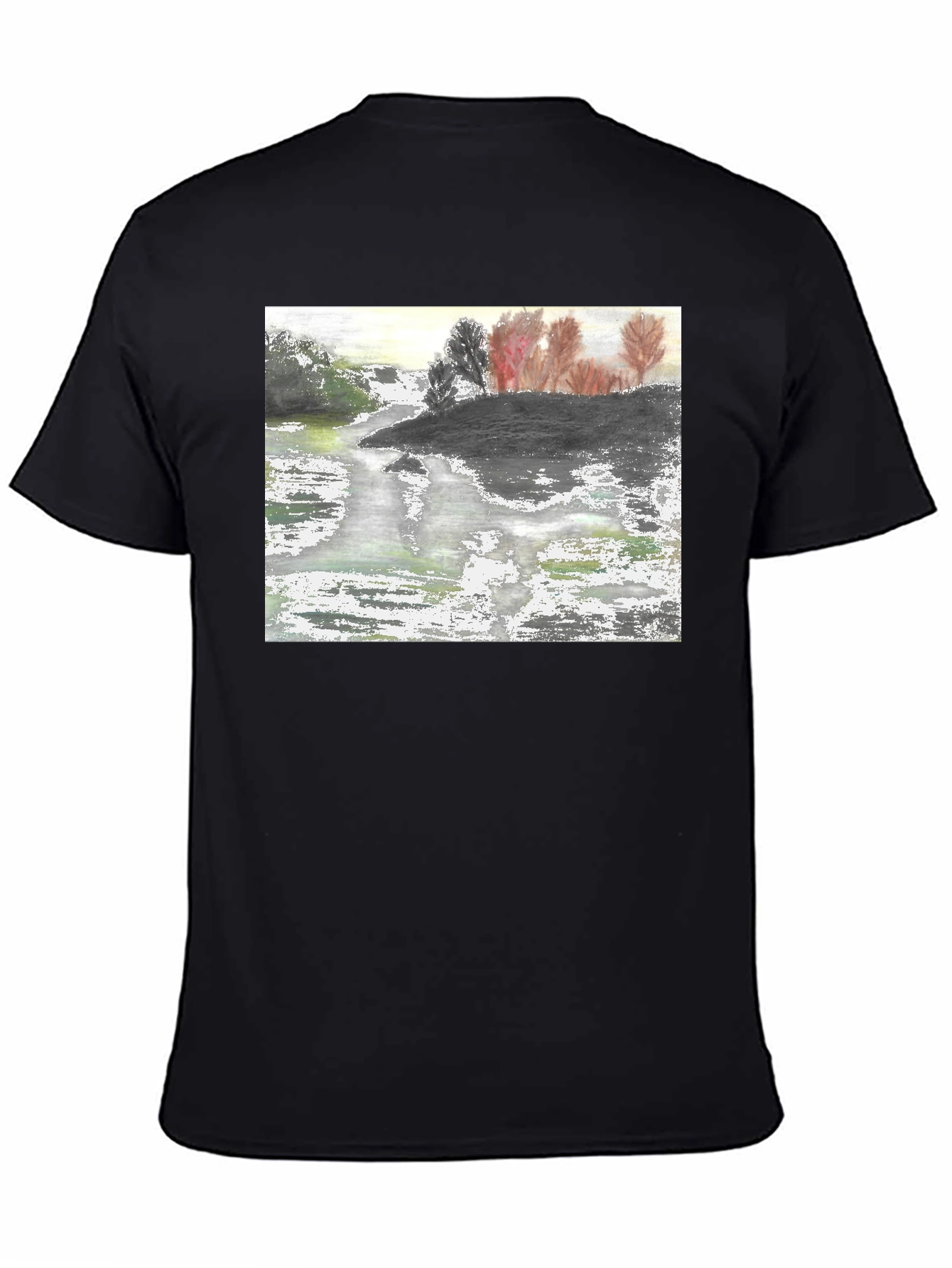 Nature River Painting Black Tee