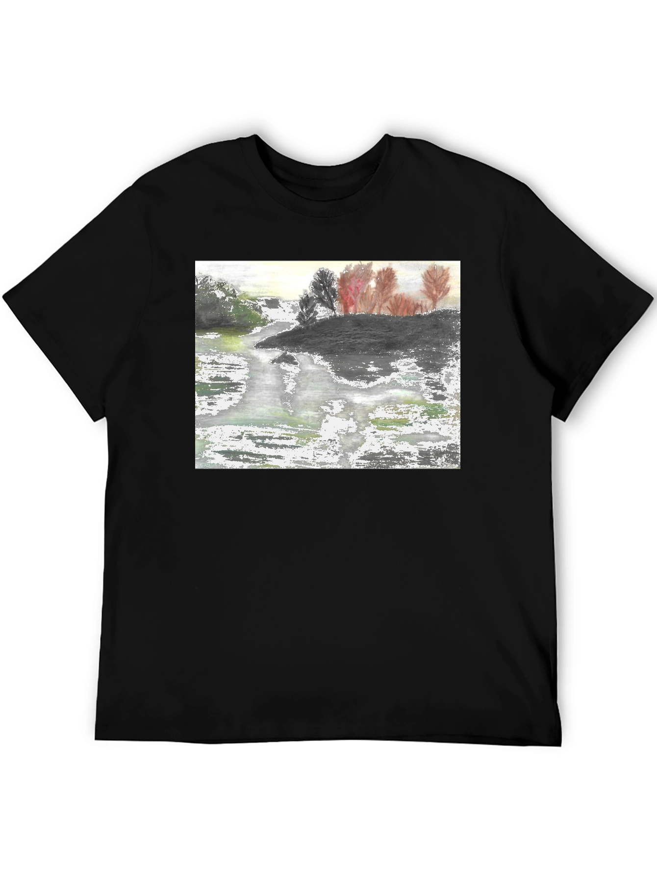 Nature River Painting Black Tee
