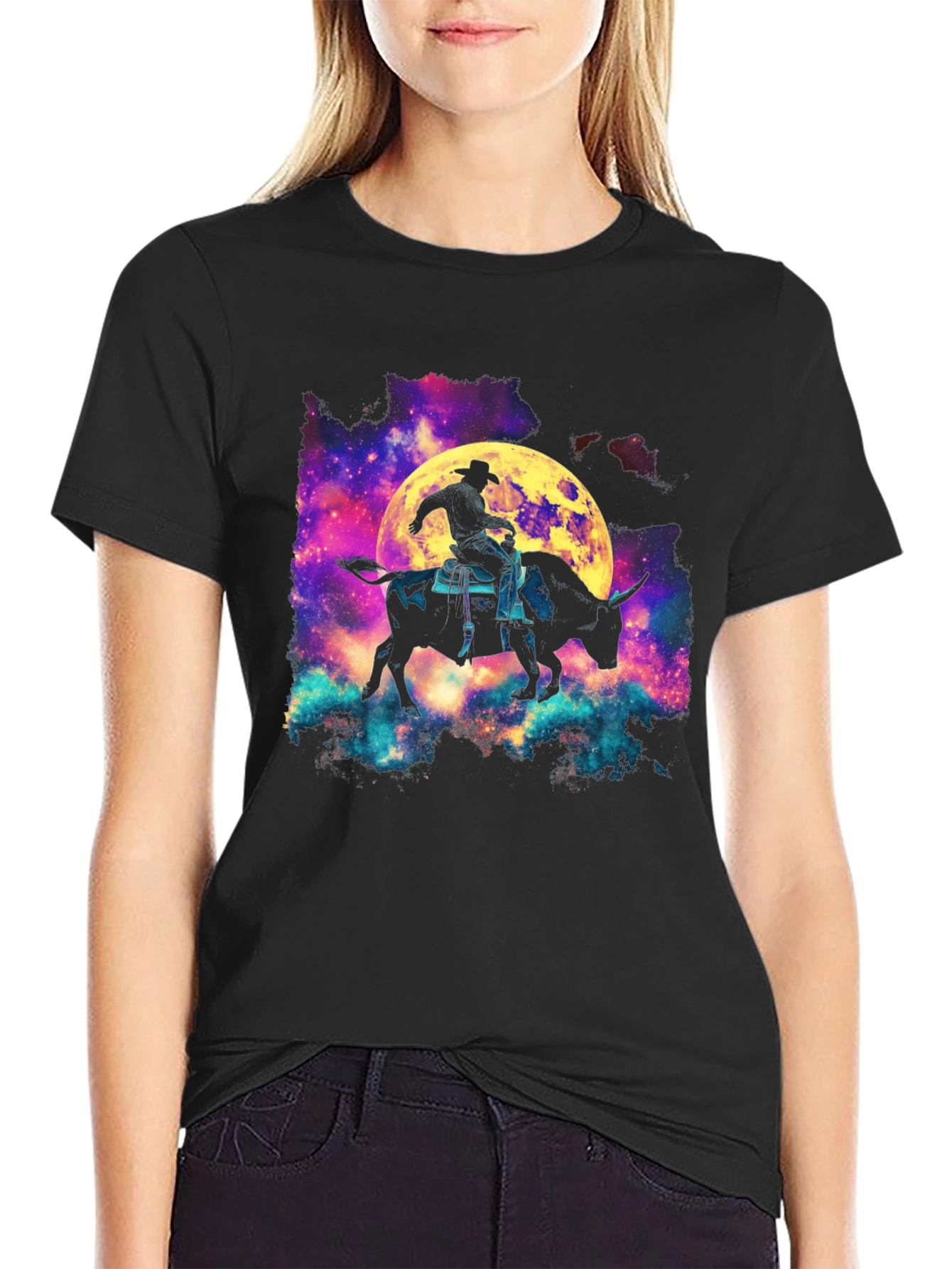 Cosmic Bull Rider Graphic T-Shirt