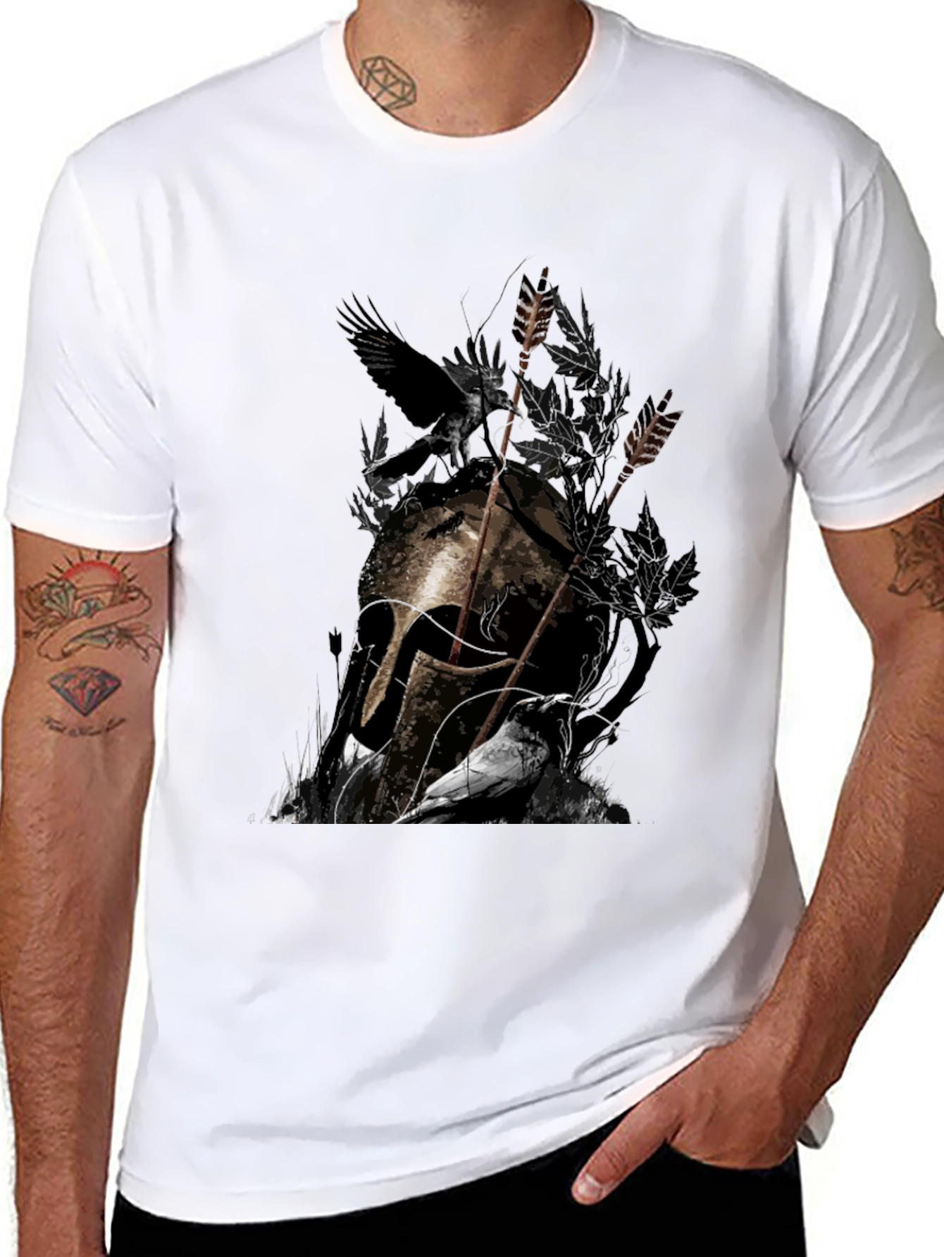Raven Helmet Graphic Tee - Dark Warrior Design