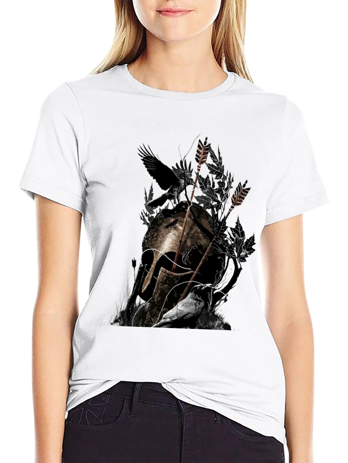 Raven Helmet Graphic Tee - Dark Warrior Design