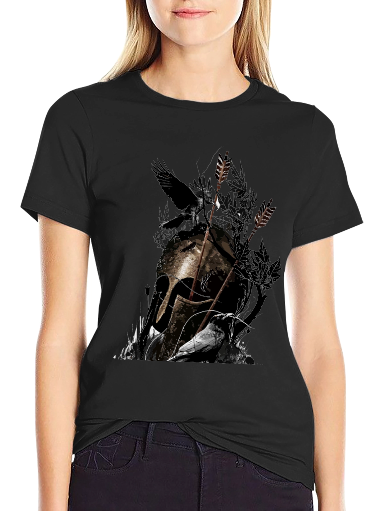 Raven Helmet Graphic Tee - Dark Warrior Design