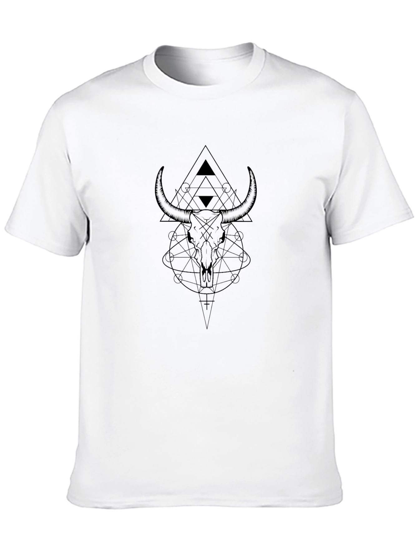 Geometric Bull Skull Graphic Tee - Black