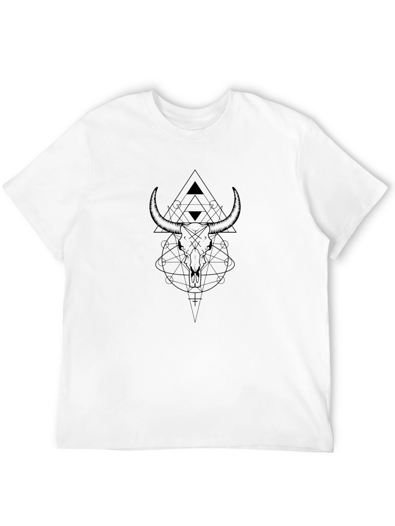 Geometric Bull Skull Graphic Tee - Black