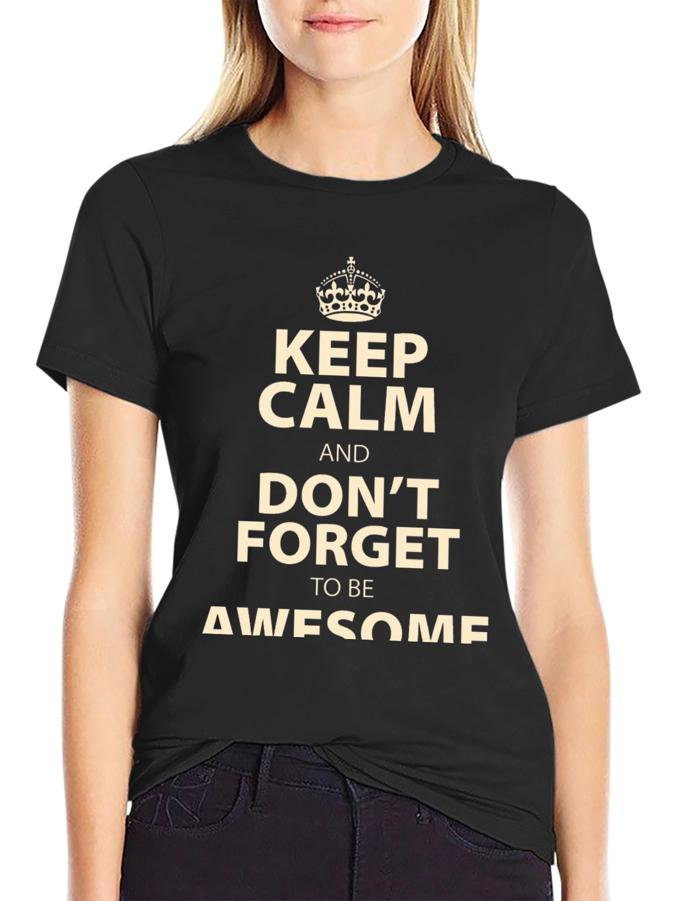Keep Calm Awesome Graphic Print Black T-Shirt