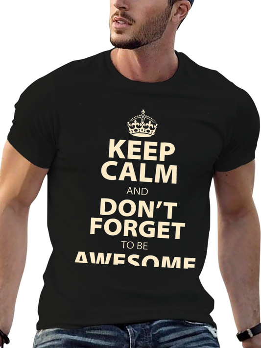 Keep Calm Awesome Graphic Print Black T-Shirt