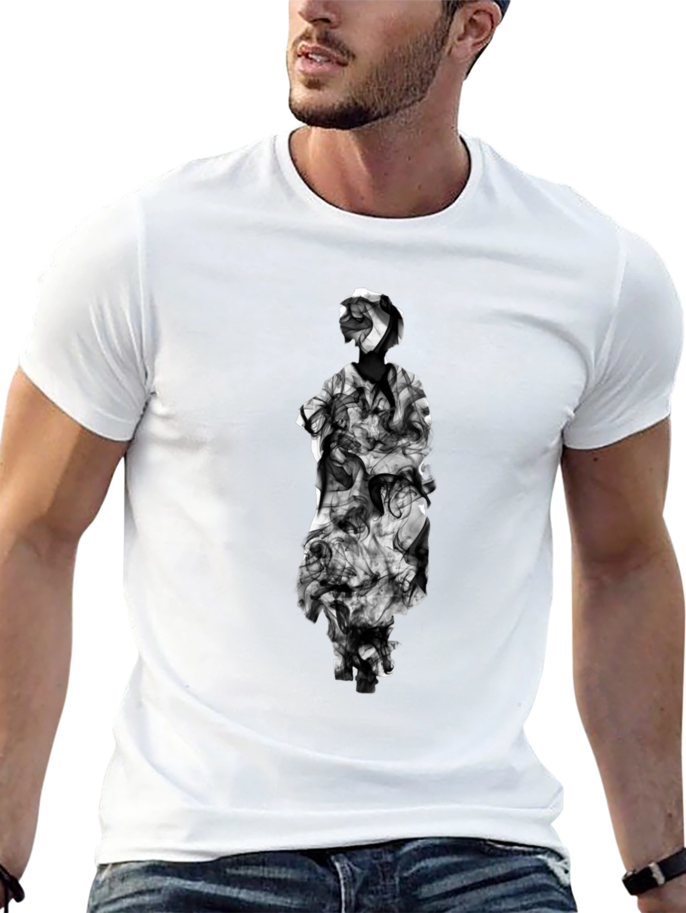 Smoke Statue Graphic Tee - Modern Black T-Shirt