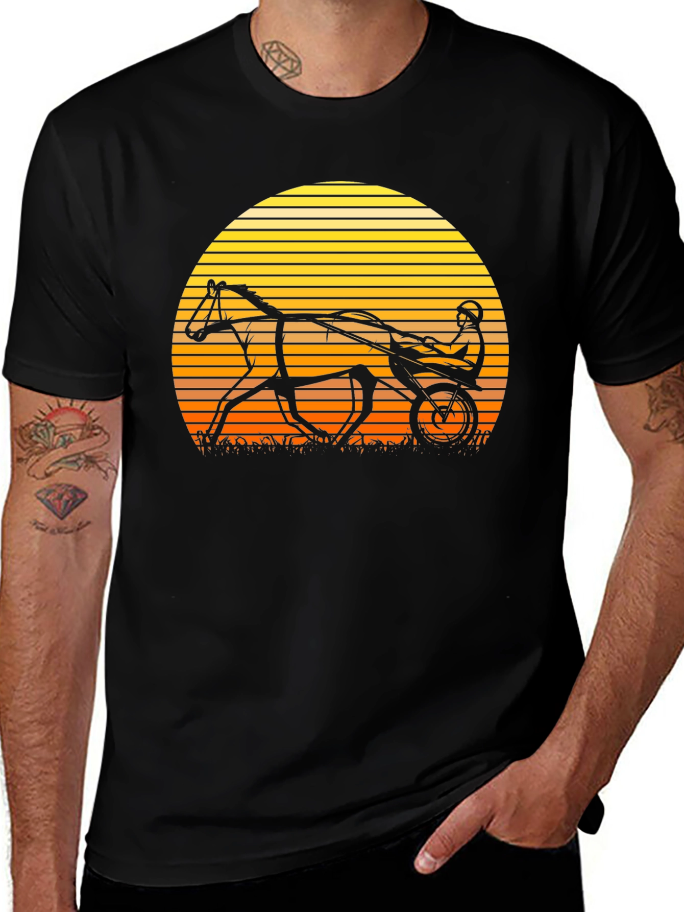Retro Horse and Buggy T-Shirt - Sunset Design