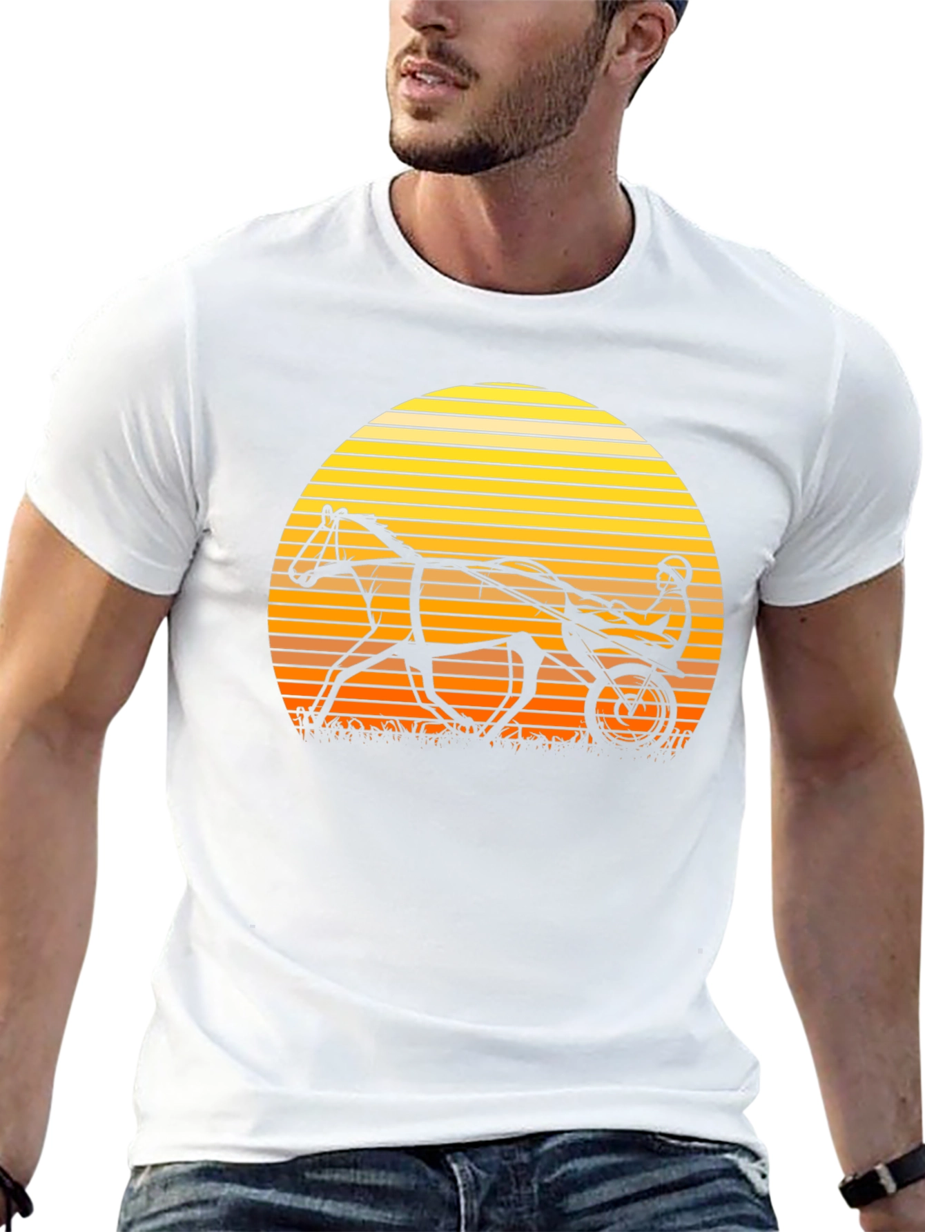 Retro Horse and Buggy T-Shirt - Sunset Design
