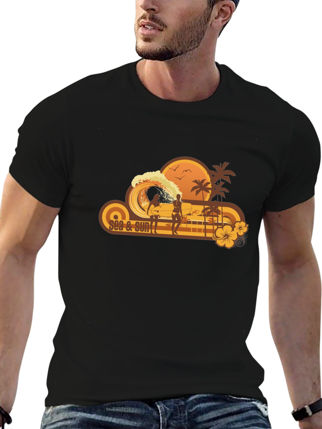 Sea & Sun Graphic Black T-Shirt