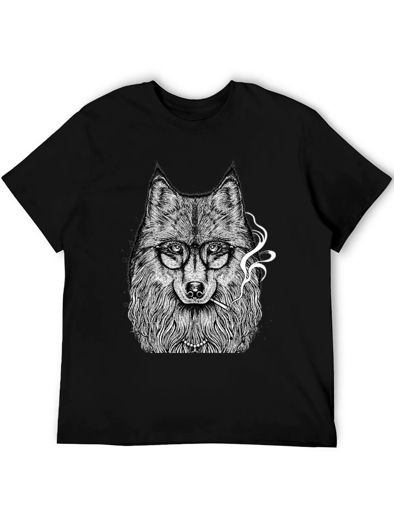 Wolf with Glasses Graphic Tee - Black