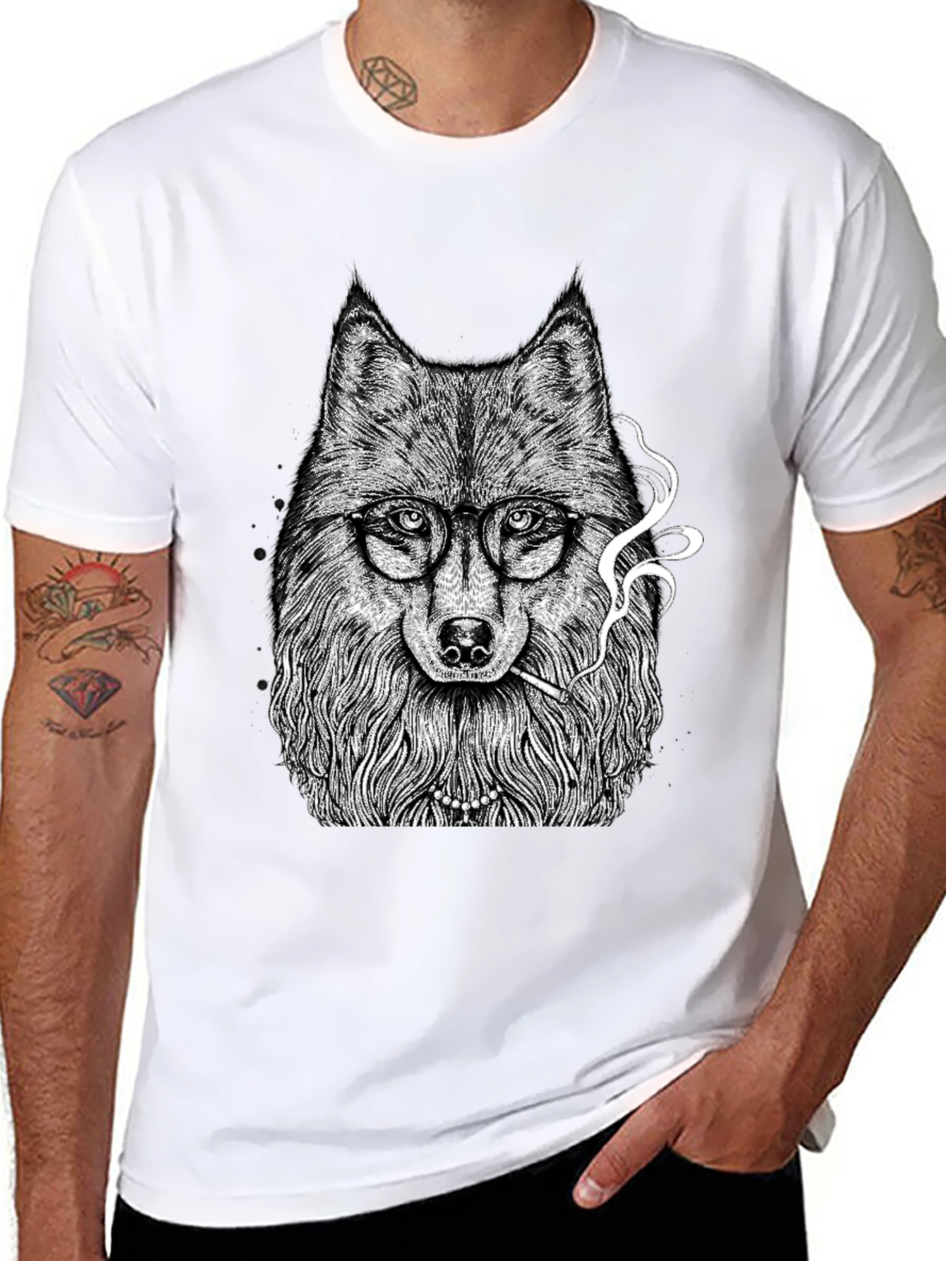 Wolf with Glasses Graphic Tee - Black