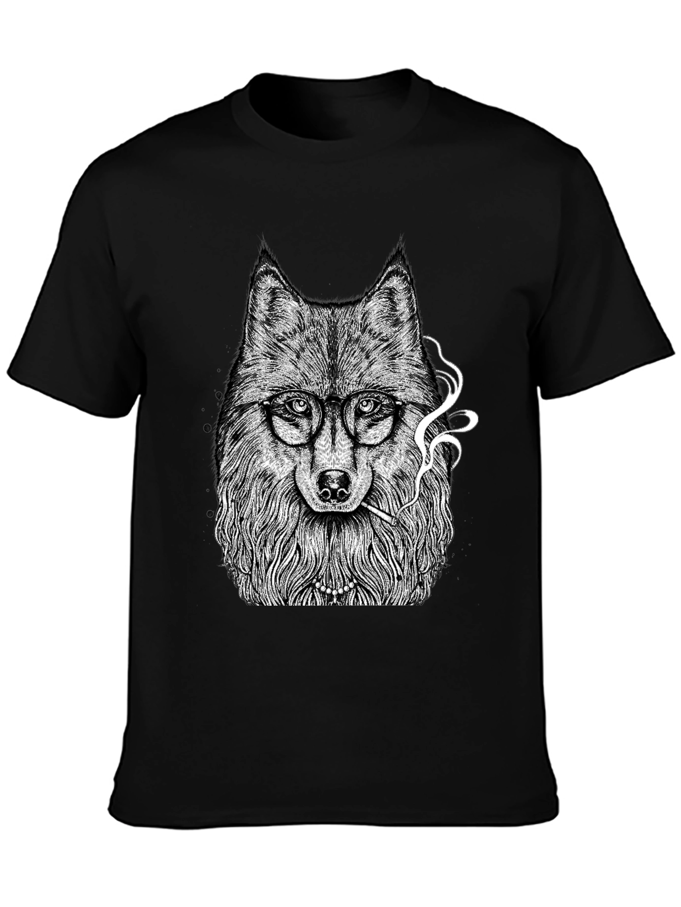 Wolf with Glasses Graphic Tee - Black
