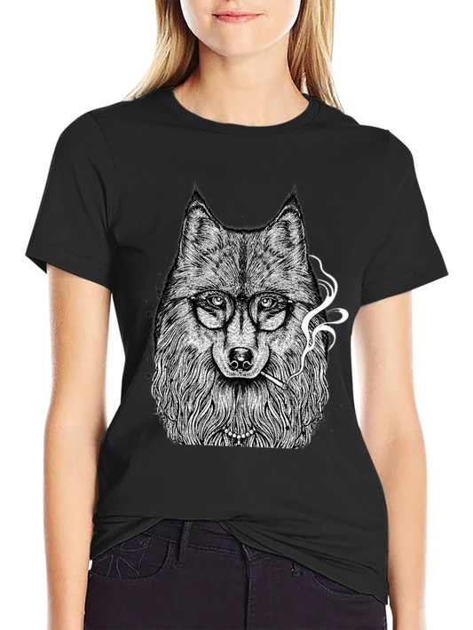 Wolf with Glasses Graphic Tee - Black