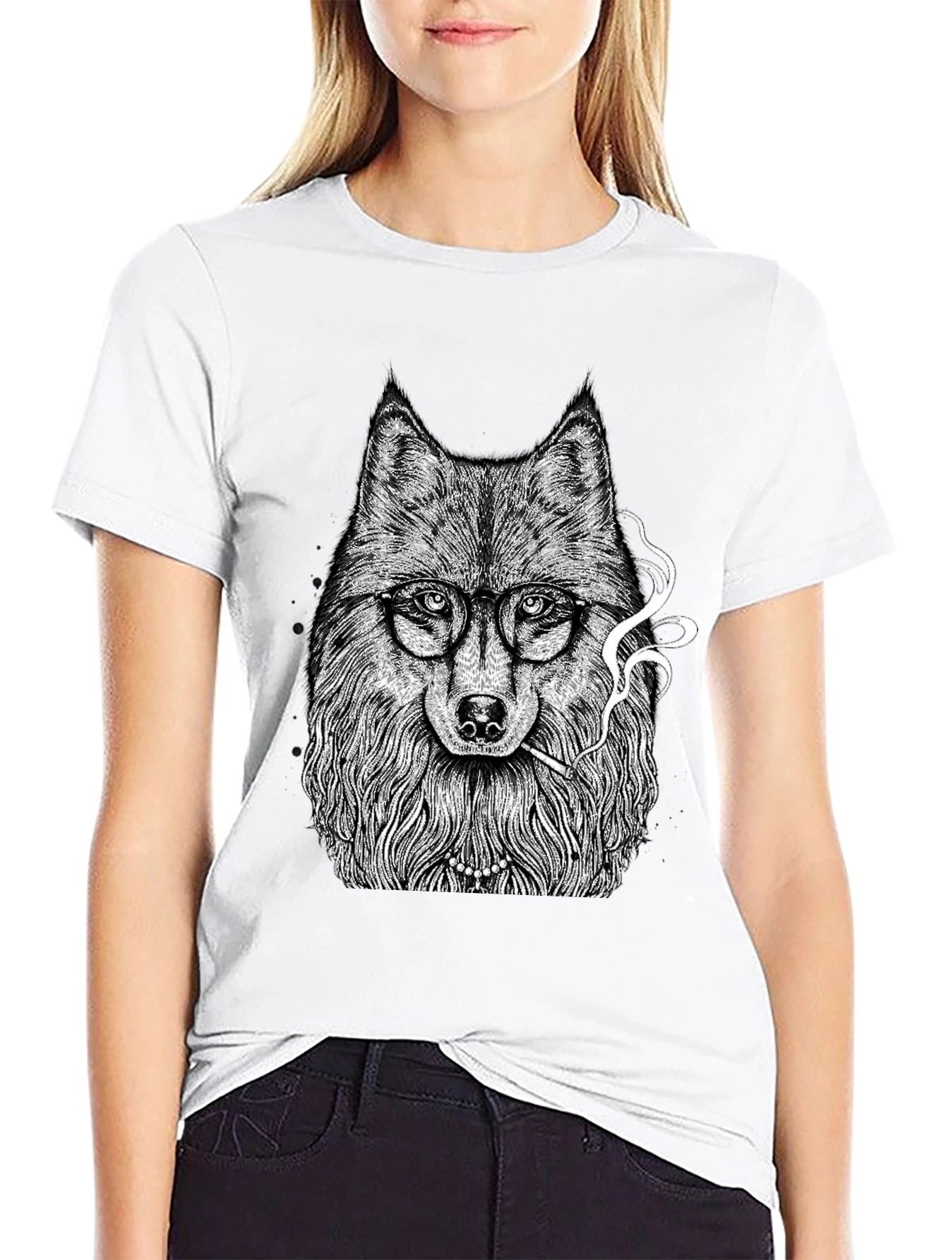 Wolf with Glasses Graphic Tee - Black