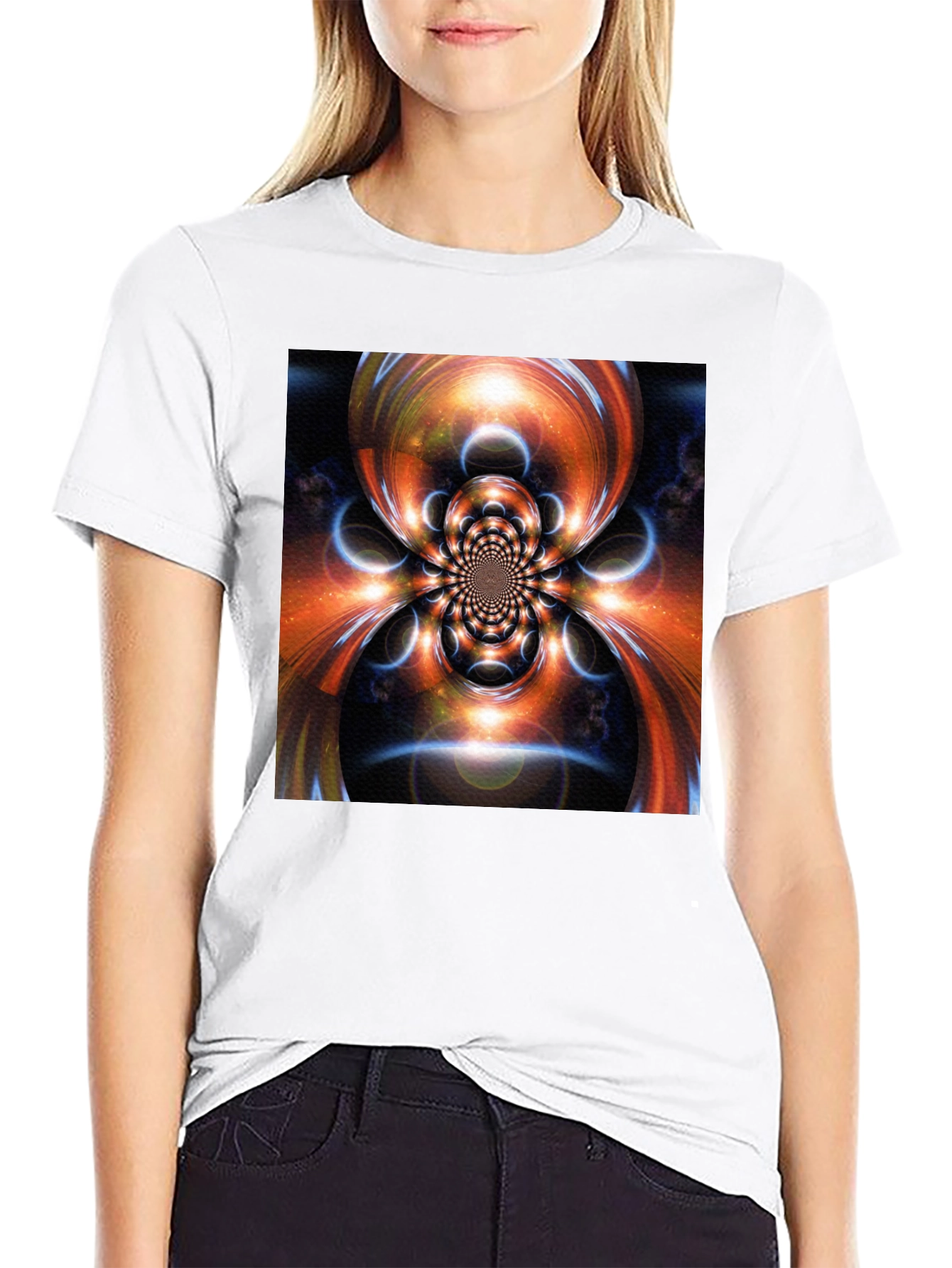 Abstract Fractal Graphic Print Black T-Shirt