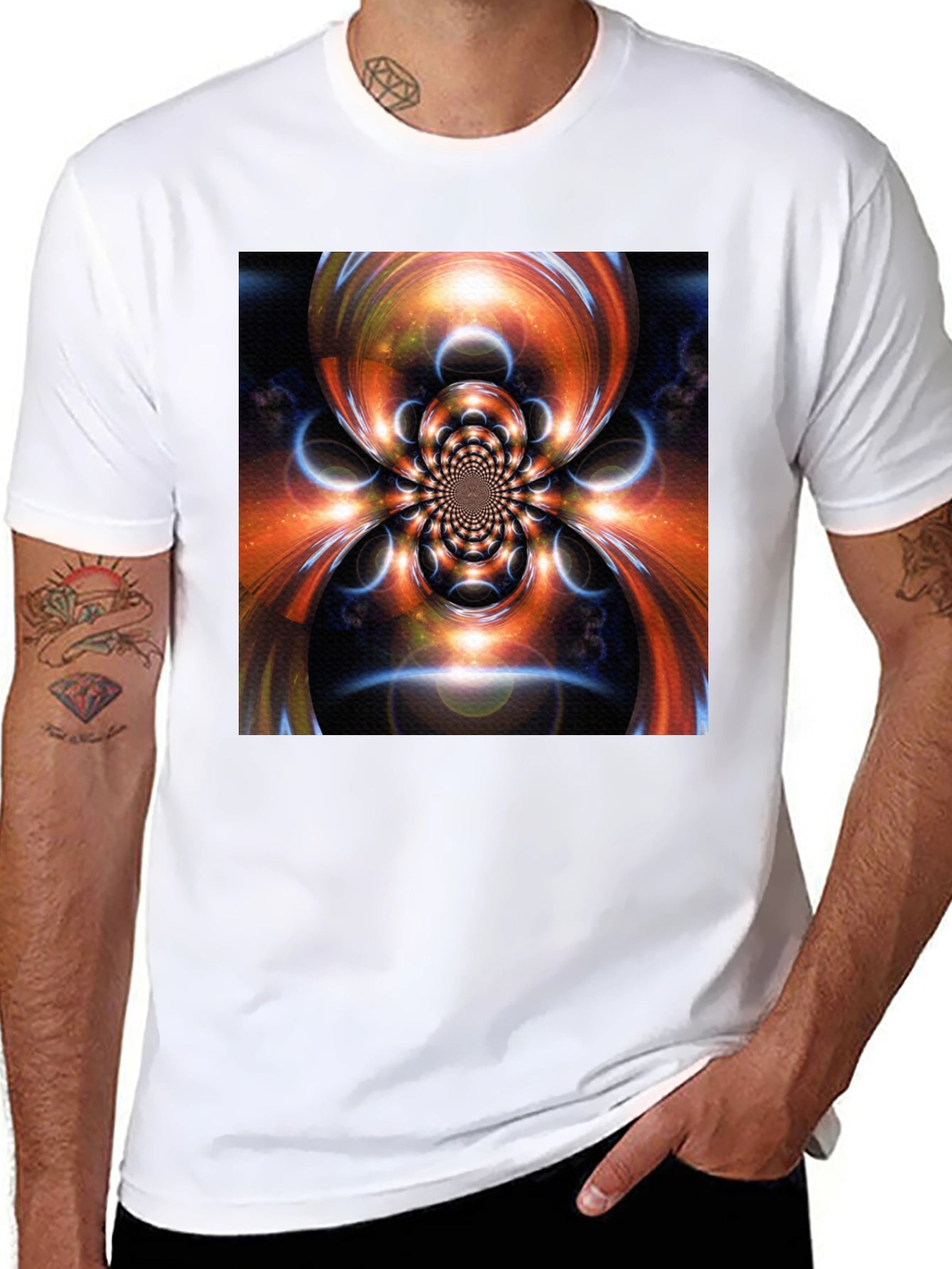 Abstract Fractal Graphic Print Black T-Shirt