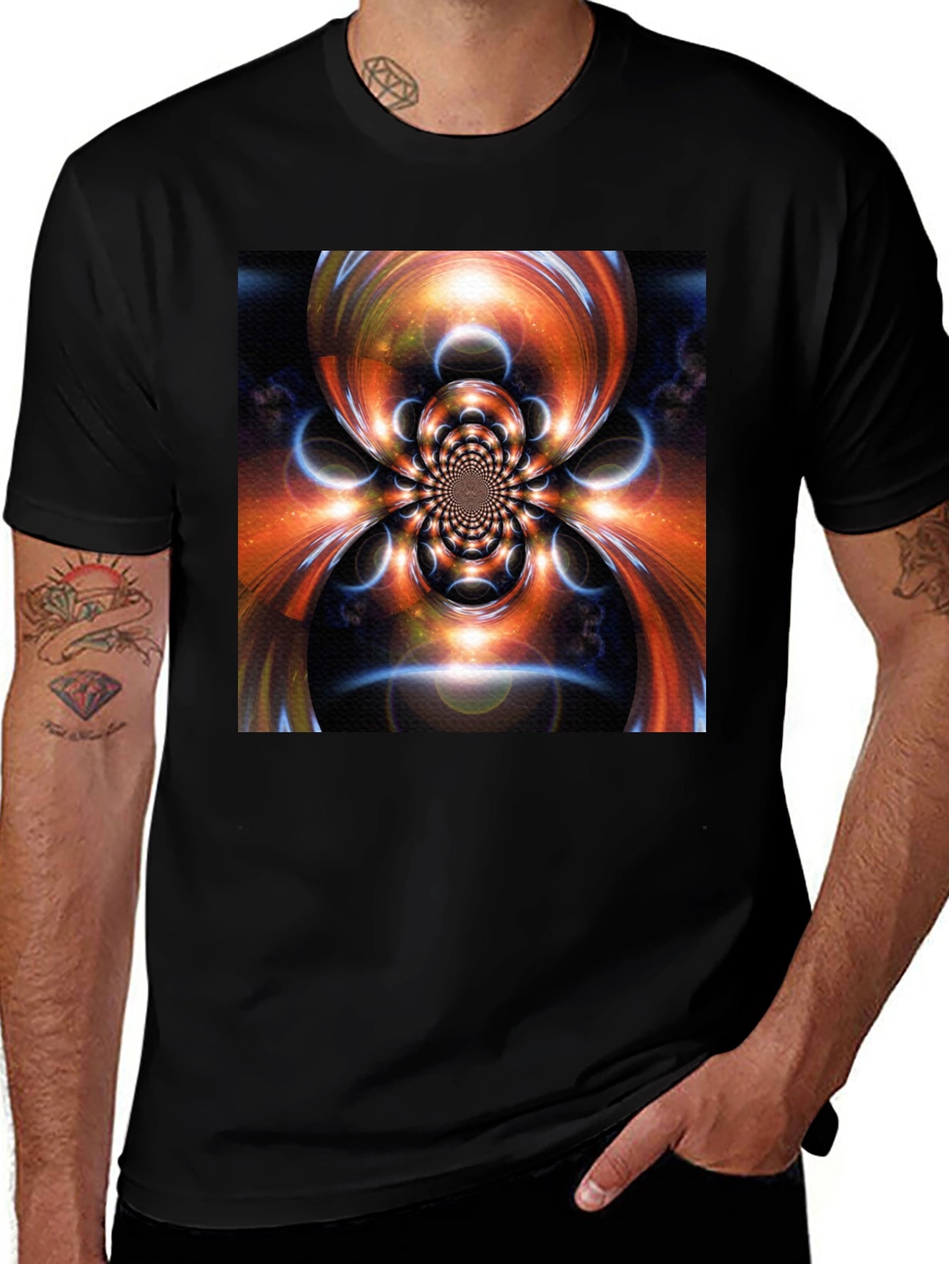 Abstract Fractal Graphic Print Black T-Shirt