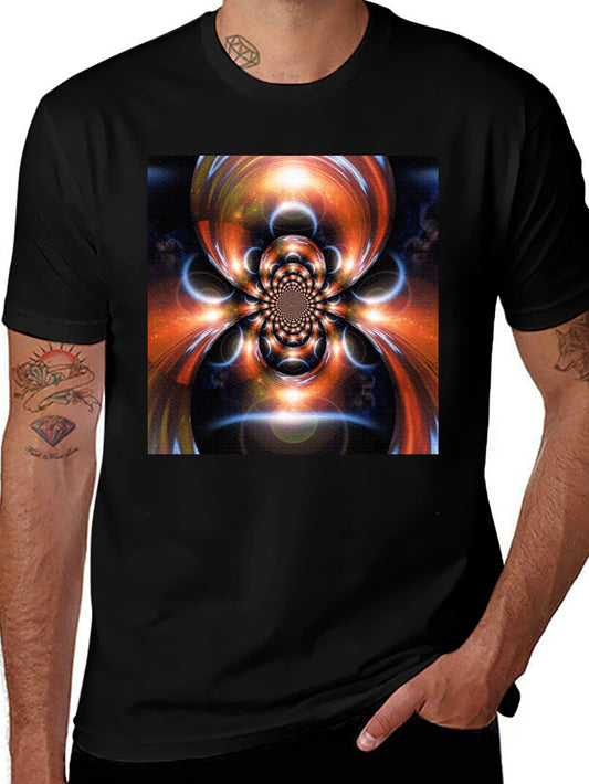 Abstract Fractal Graphic Print Black T-Shirt