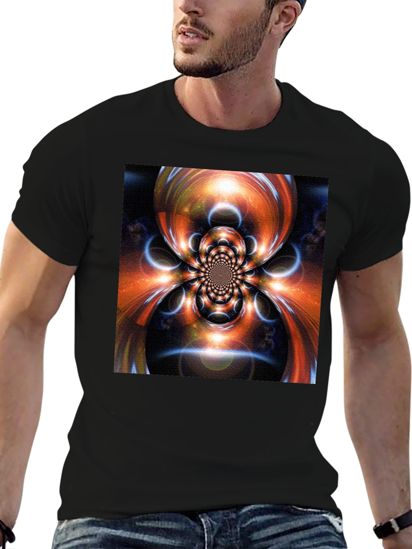 Abstract Fractal Graphic Print Black T-Shirt