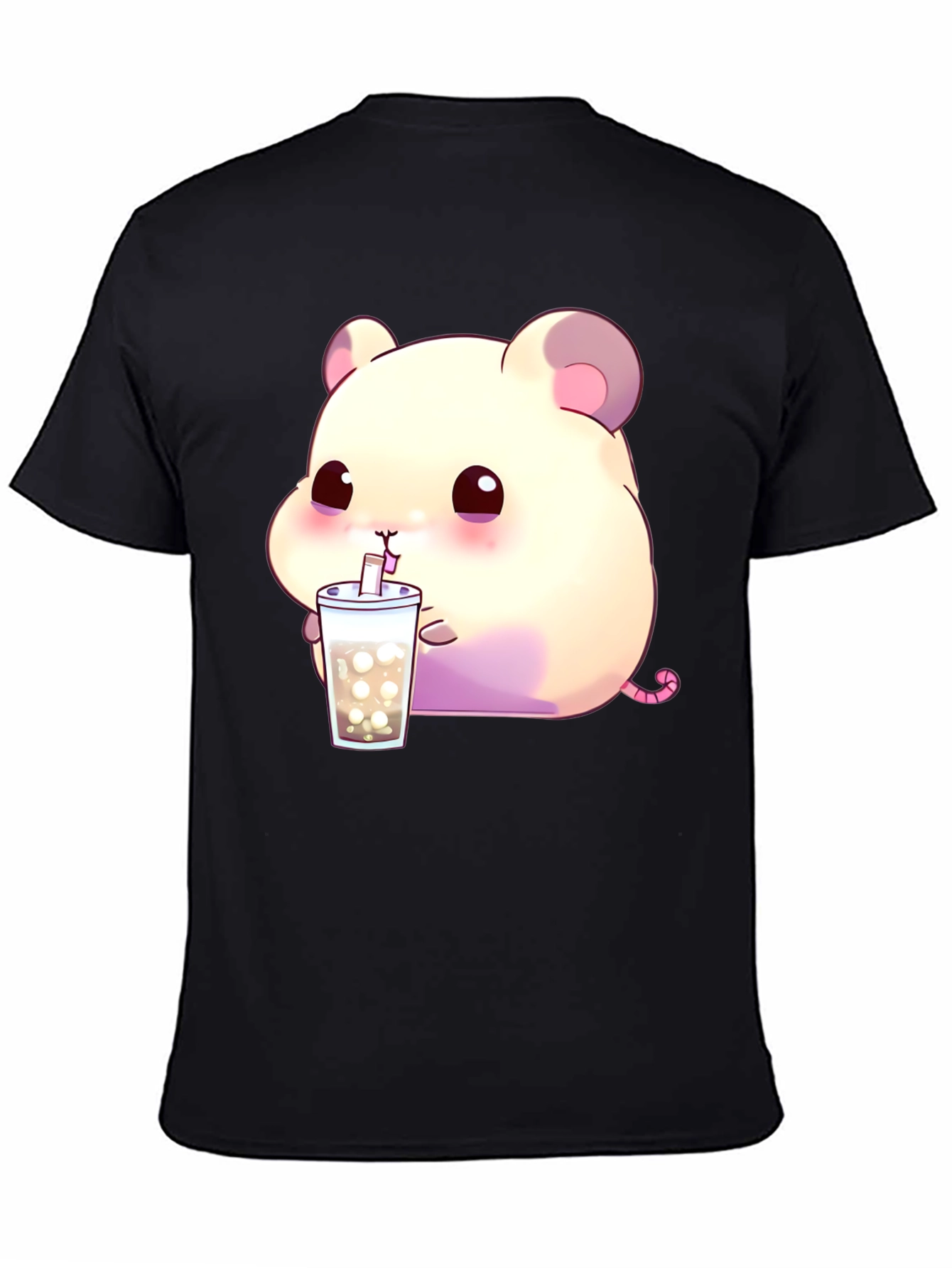 Cute Hamster Bubble Tea Graphic T-Shirt - Black