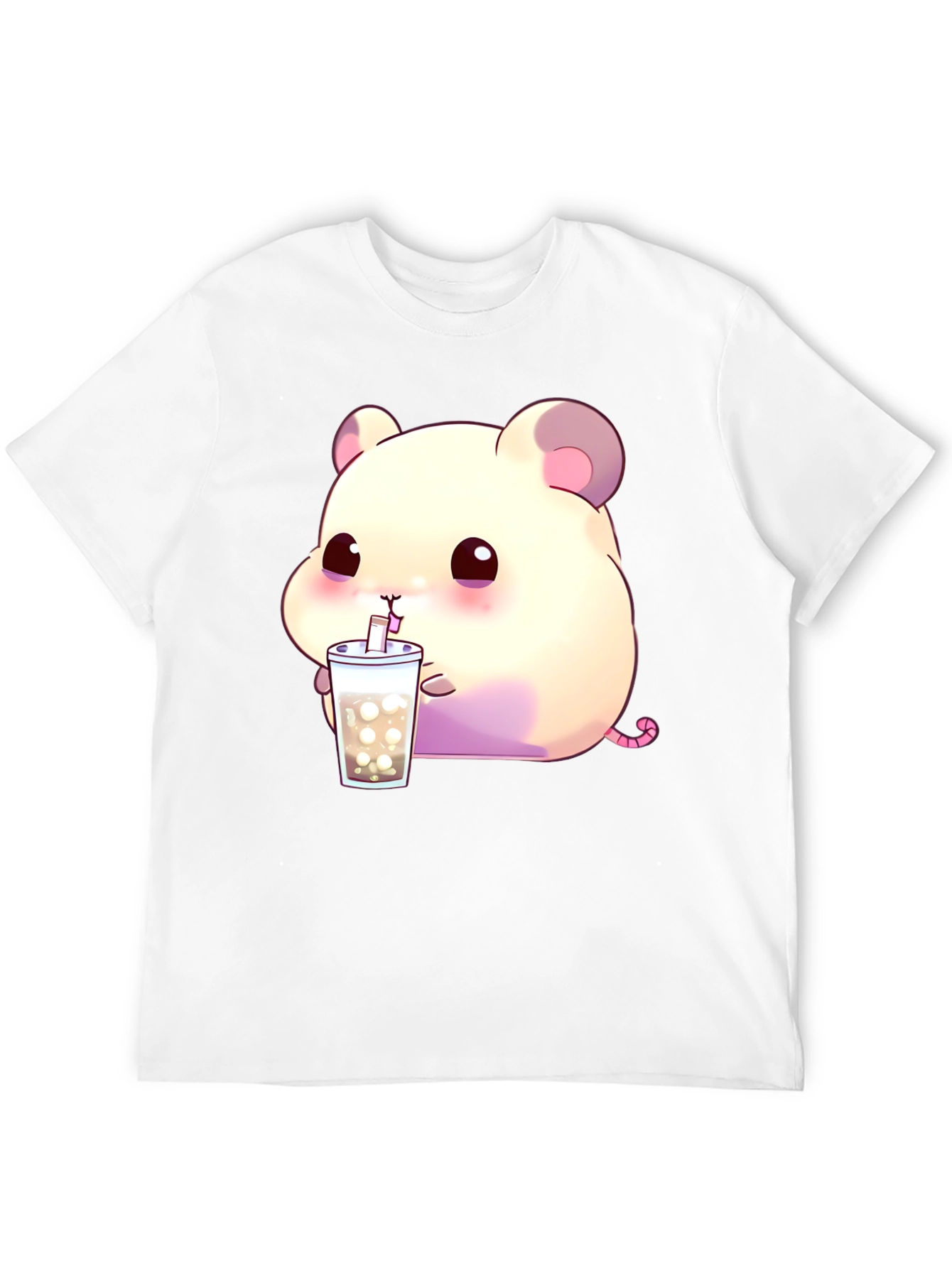 Cute Hamster Bubble Tea Graphic T-Shirt - Black